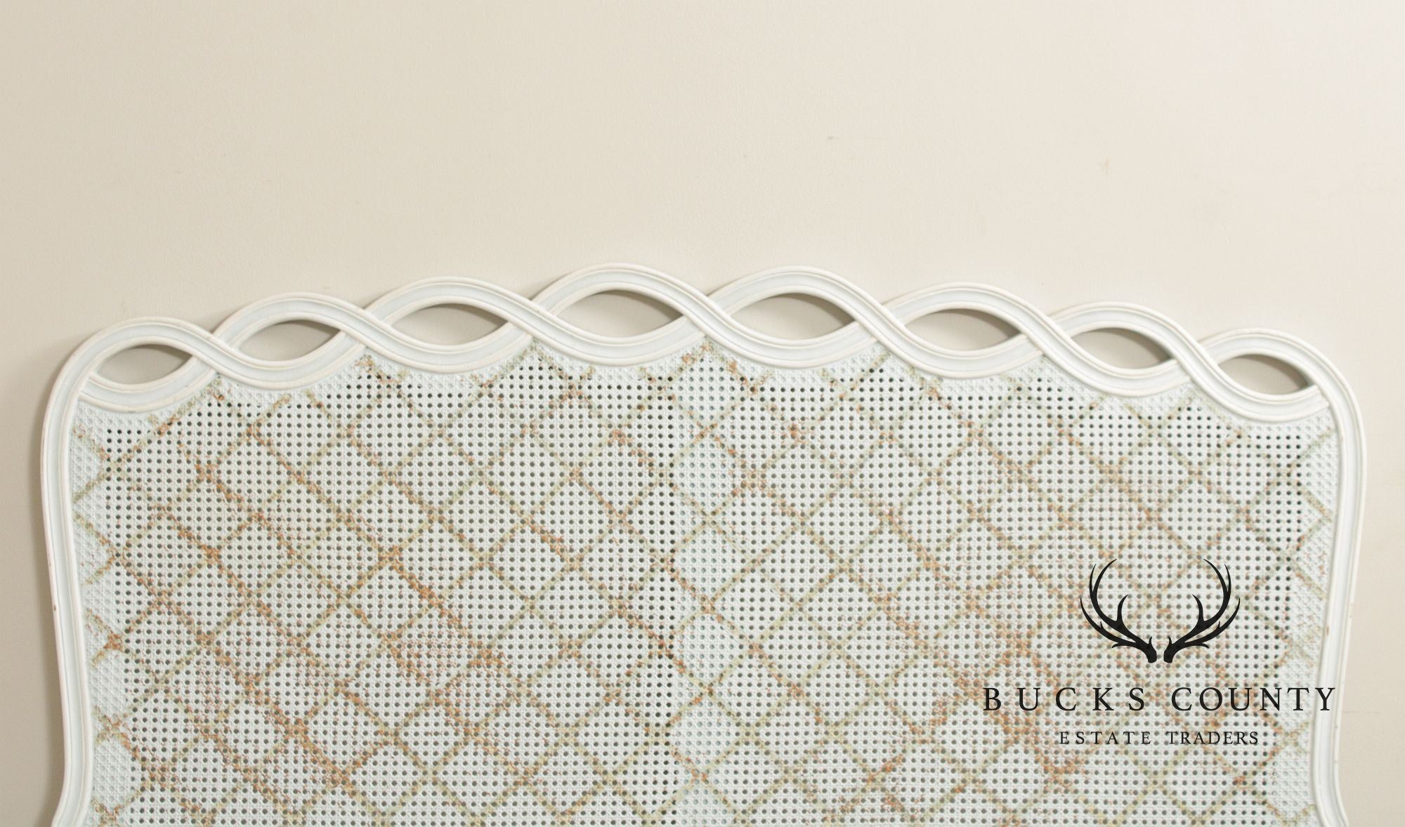 French Provincial Style Queen Size Painted Caned Headboard