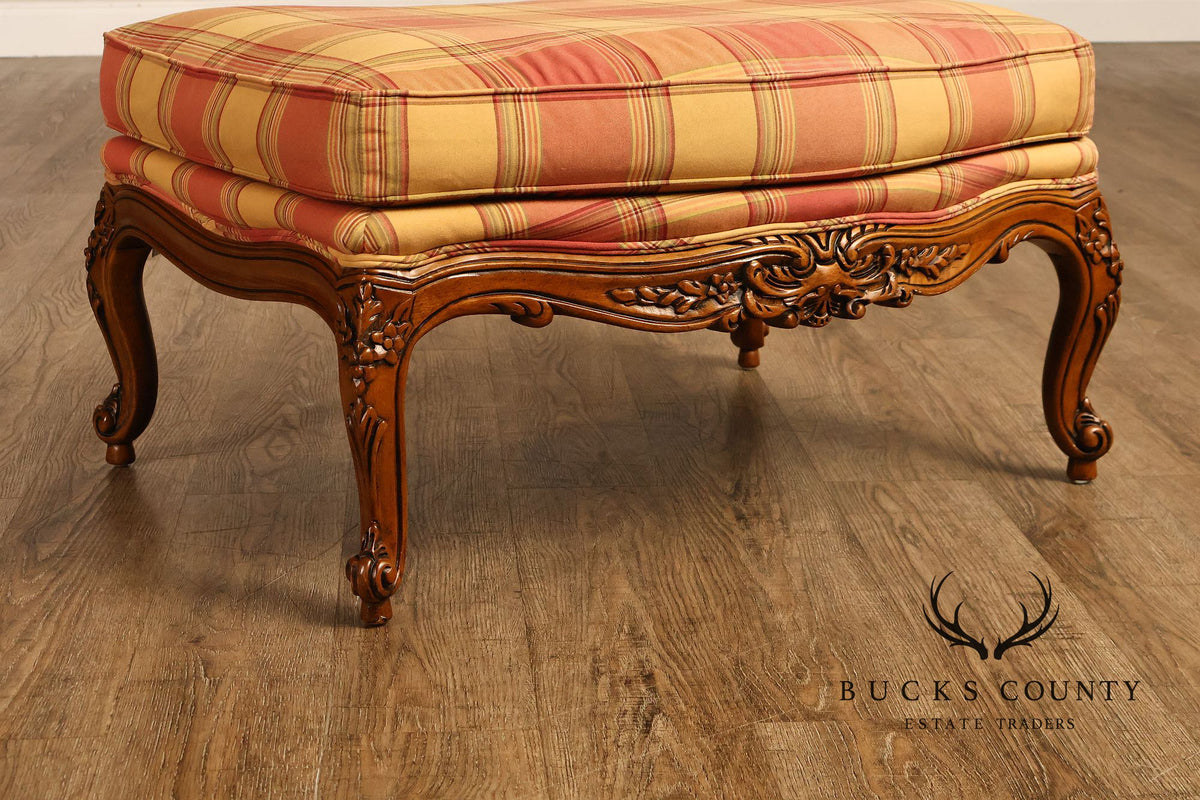 Sherrill Furniture French Louis XV Style Pair of Lounge Chairs with Ottomans
