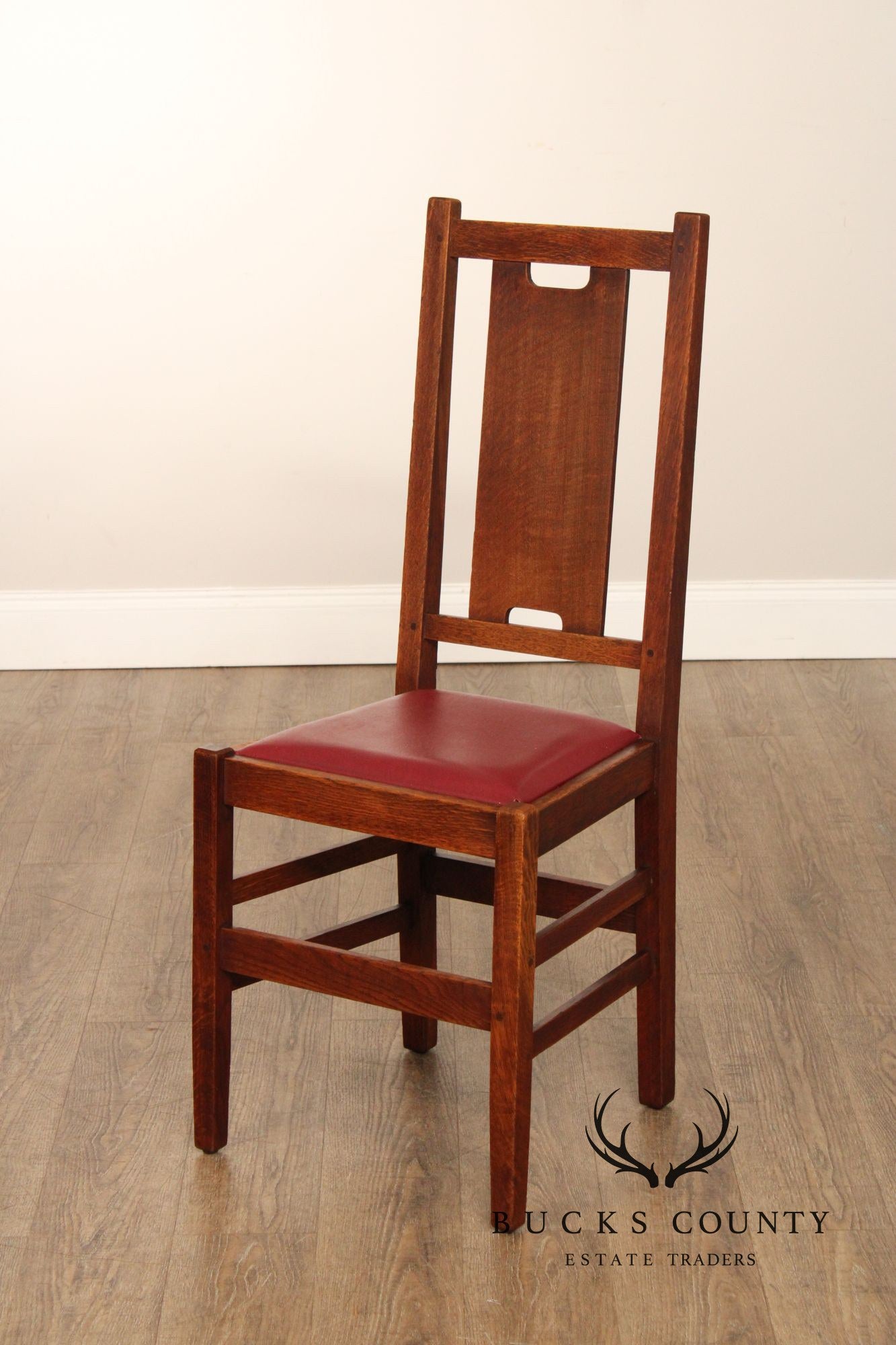 Gustav Stickley Antique Set Of Four Oak H-Back Dining Chairs