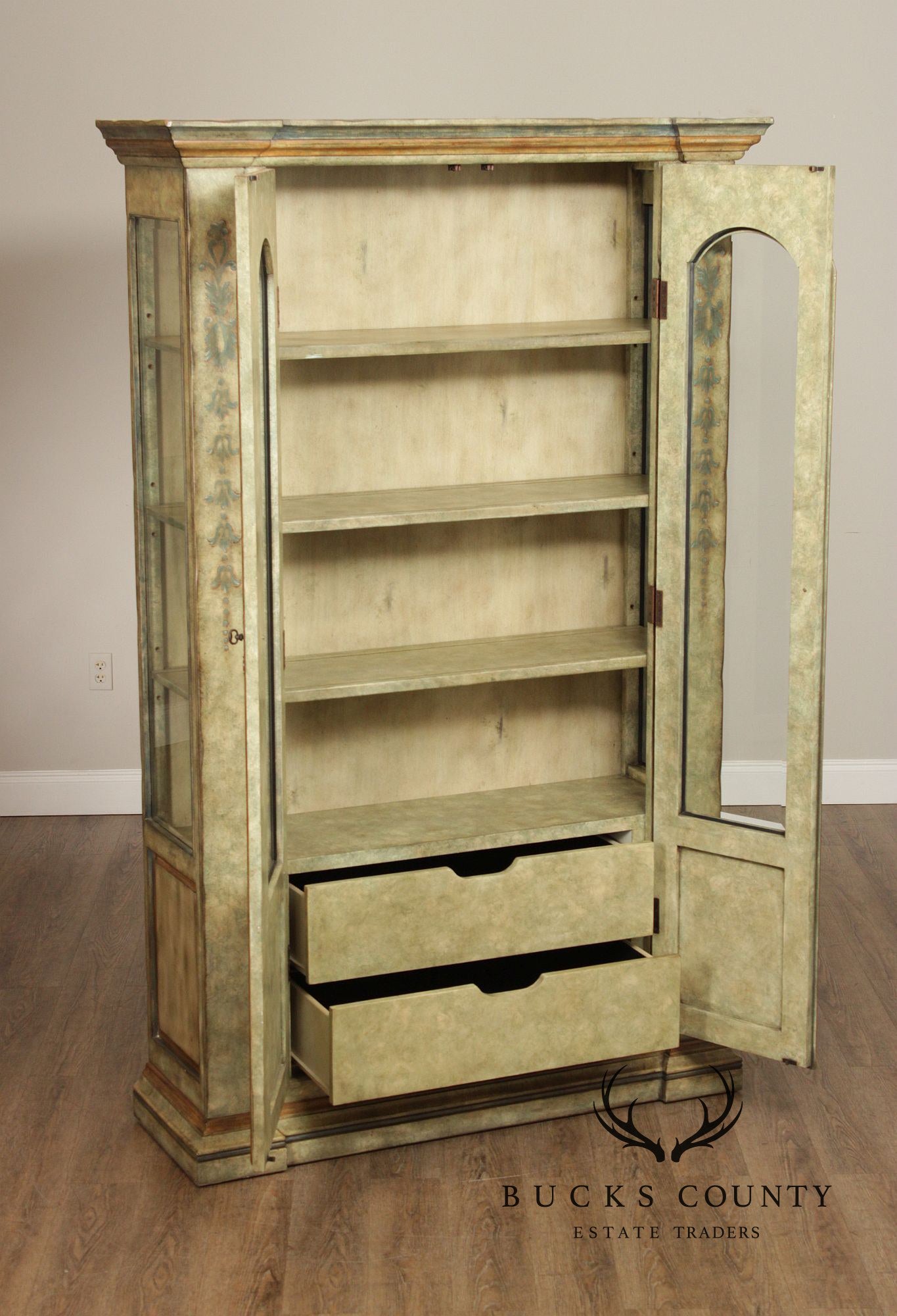 Tuscan Style Painted Two-Door Bookcase China Cabinet