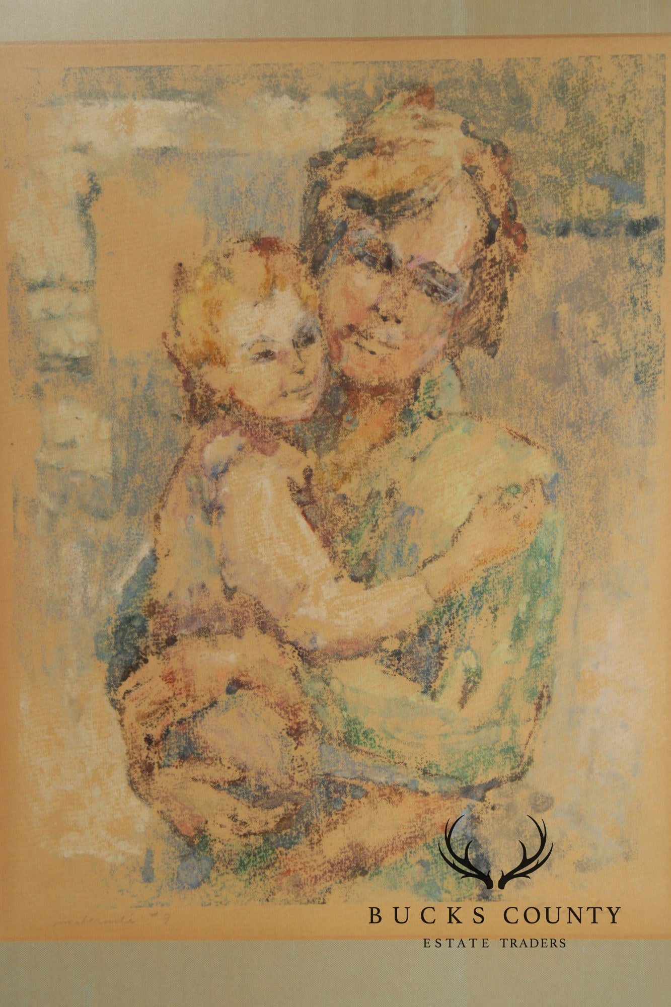 Edna Bass Impressionist Style Pastel Painting, 'Maternité'