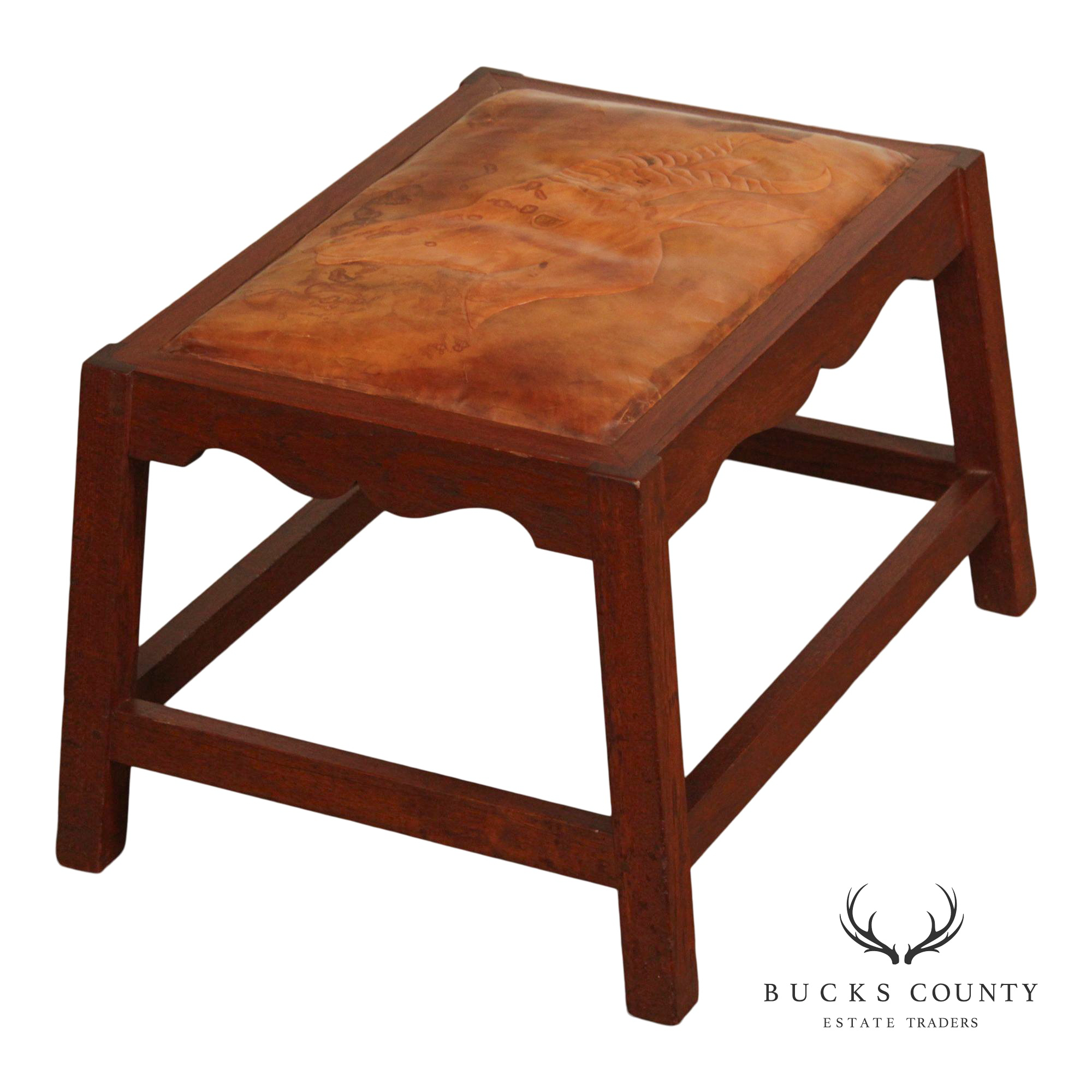 Arts & Crafts Leather Seat Oak Stool