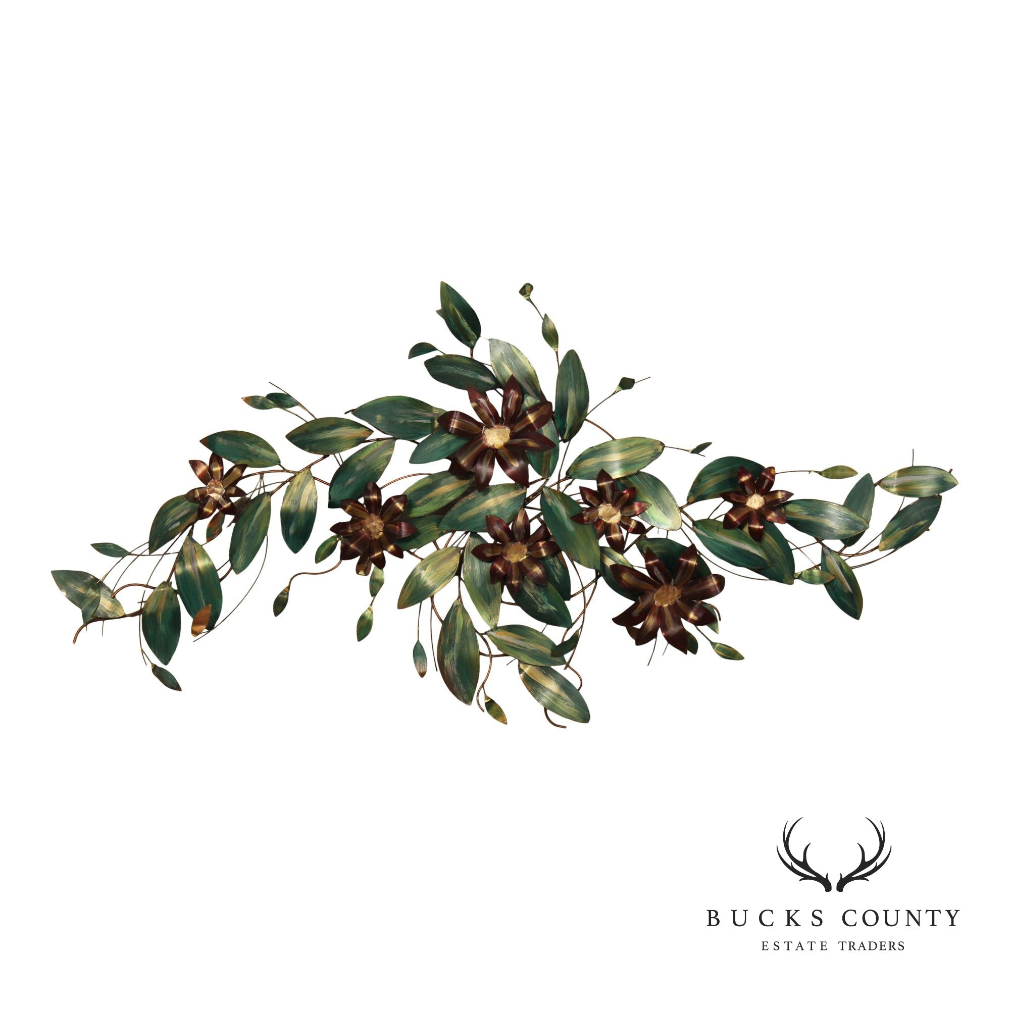 Vintage Enameled Metal Clematis Wall Sculpture