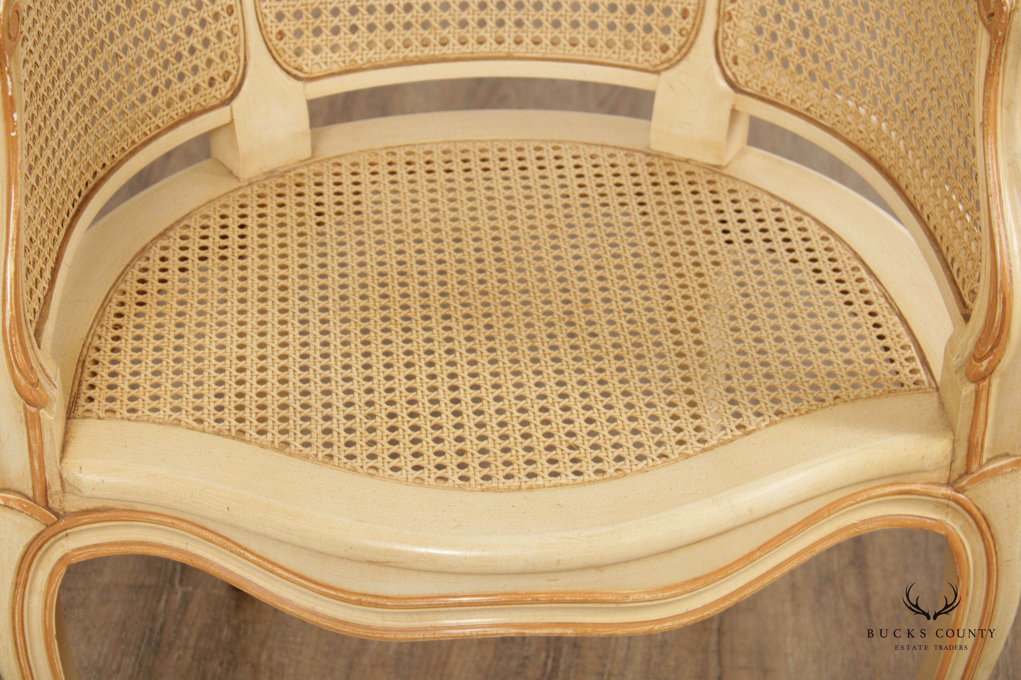 Kindel French Louis XV Style Cane Barrel Back Accent Chair