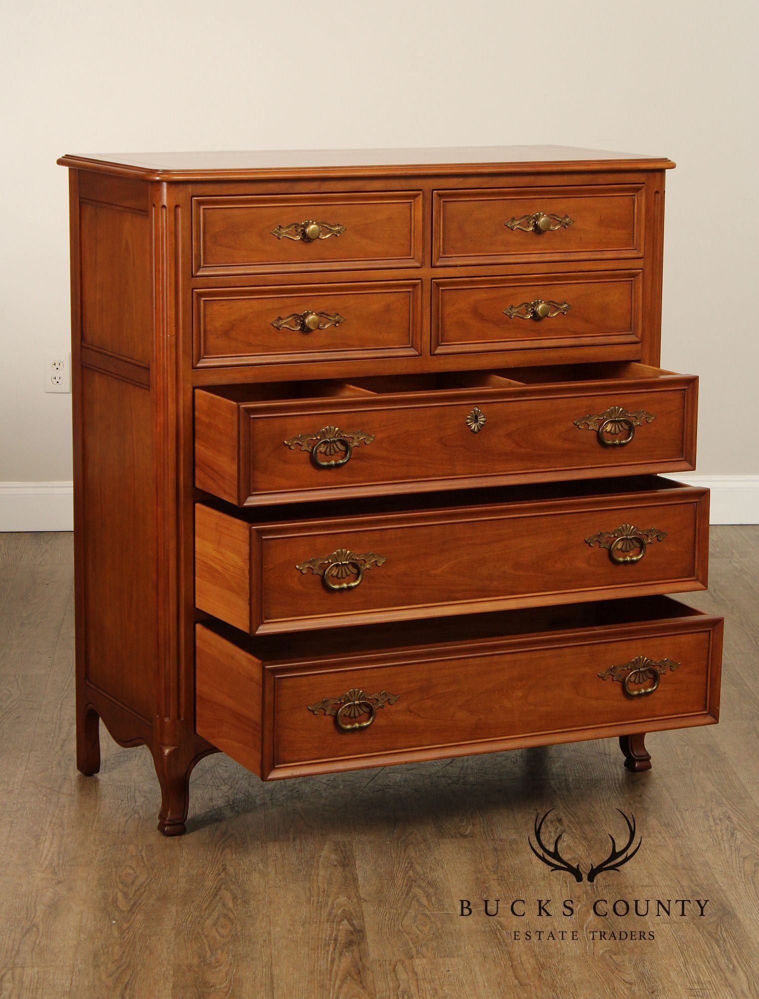 Kindel French Provincial Style Fruitwood Tall Chest