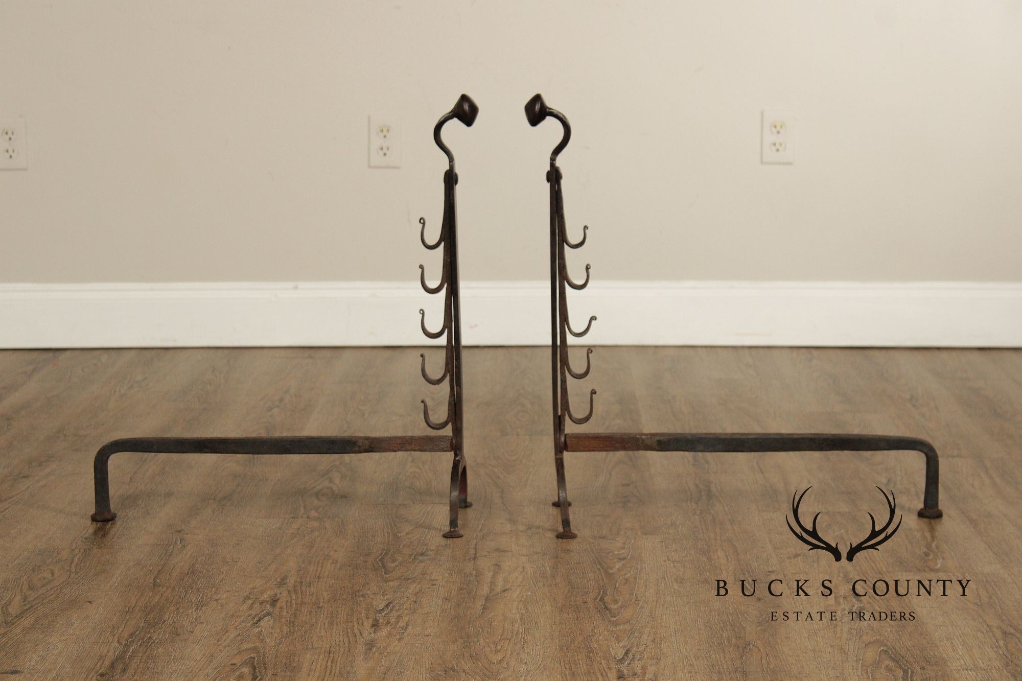 Antique Pair of Fireplace Hand Forged Andirons