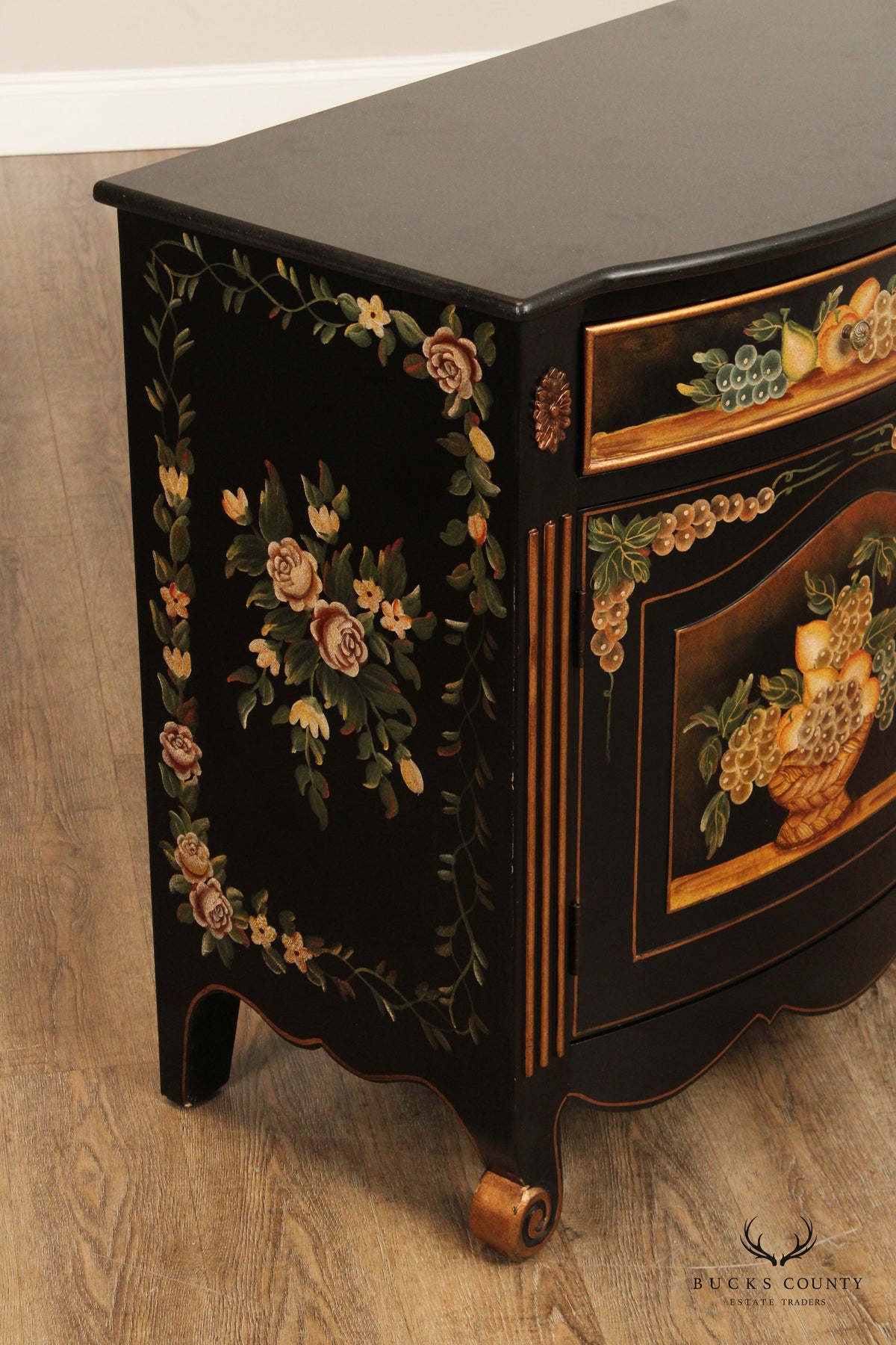 Rustic Italian Style Paint Decorated Marble Top Buffet