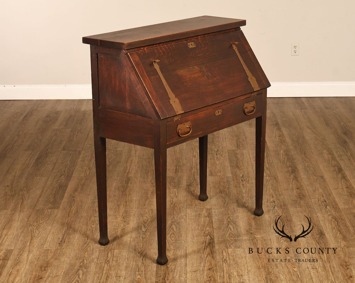 Antique Roycroft Arts And Crafts Mission Oak Drop Front Writing Desk