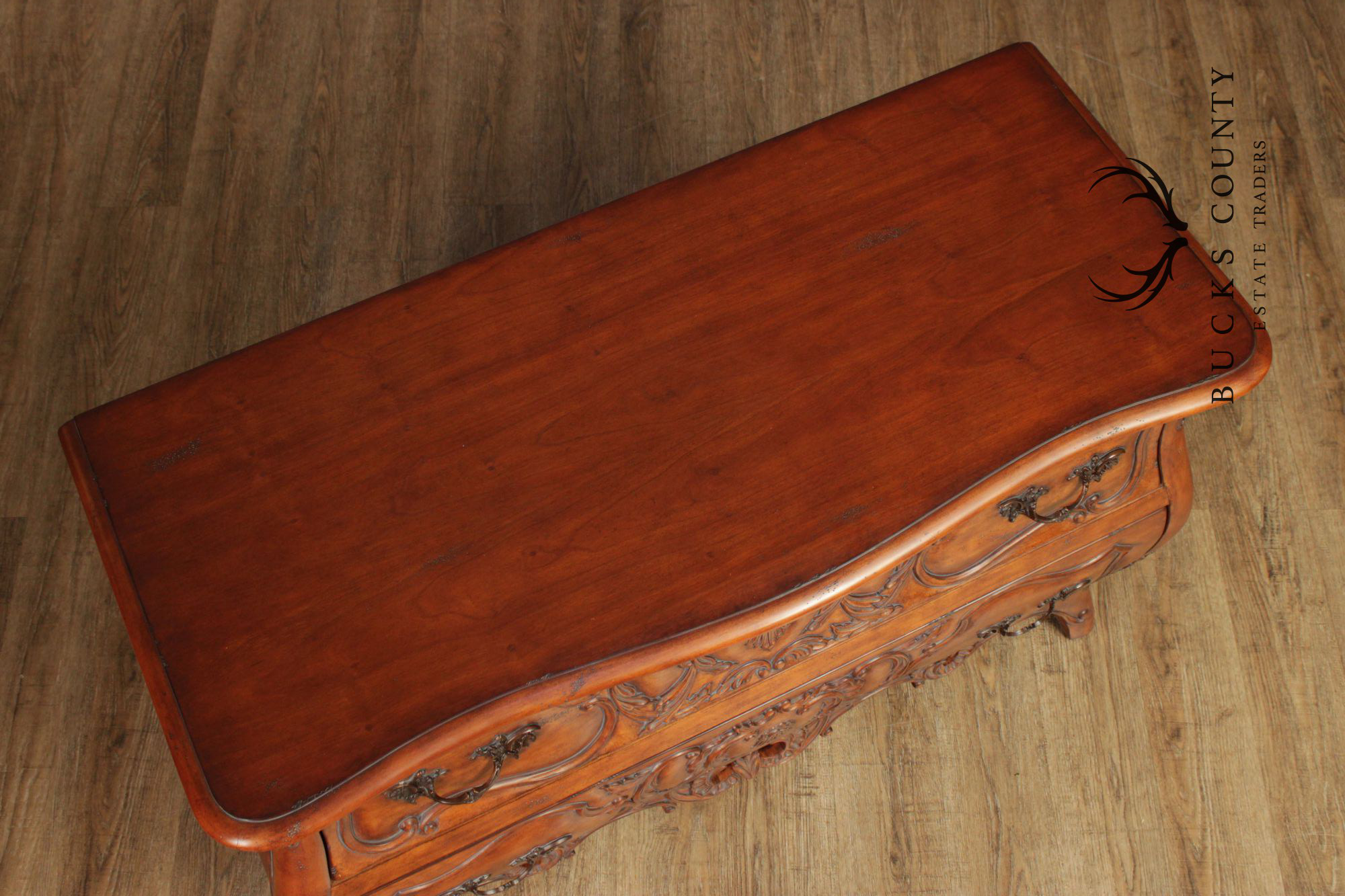 Century Furniture 'Coeur de France' Pair of Carved Cherry Bombe Chests