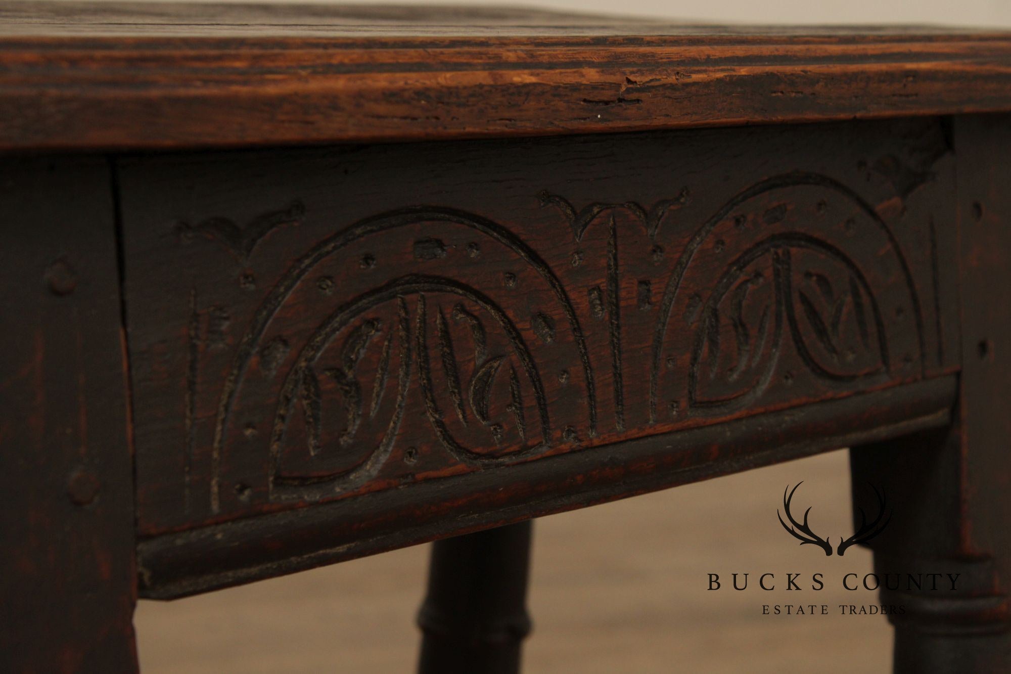 Antique English Carved Oak Joint Stool