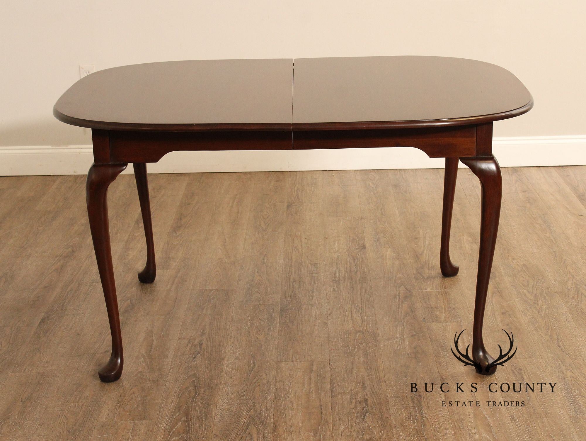 Queen Anne Style Oval Cherry Extension Dining Table With Two Leaves