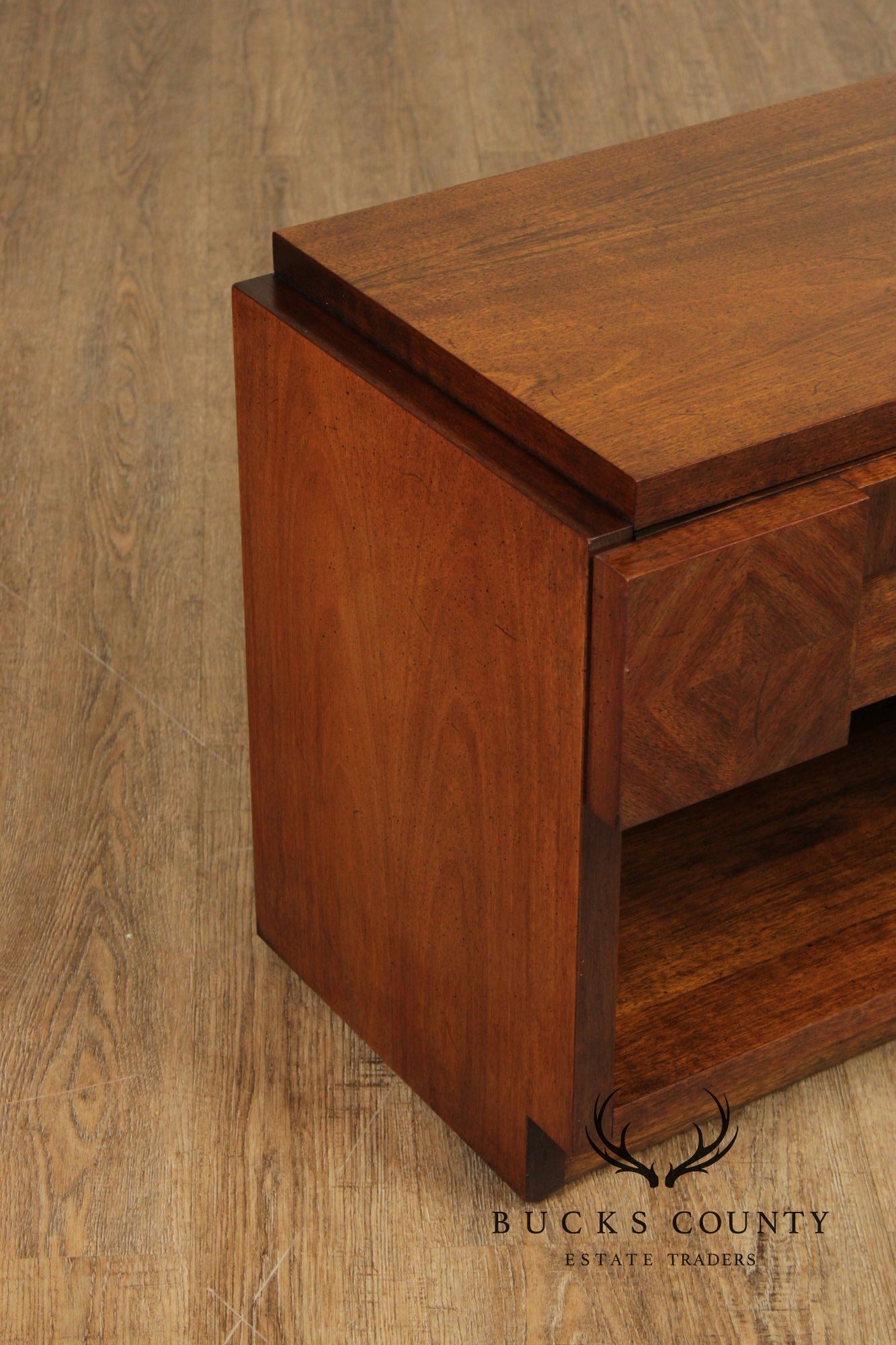 Lane Brutalist Pair of Walnut One-Drawer Nightstands