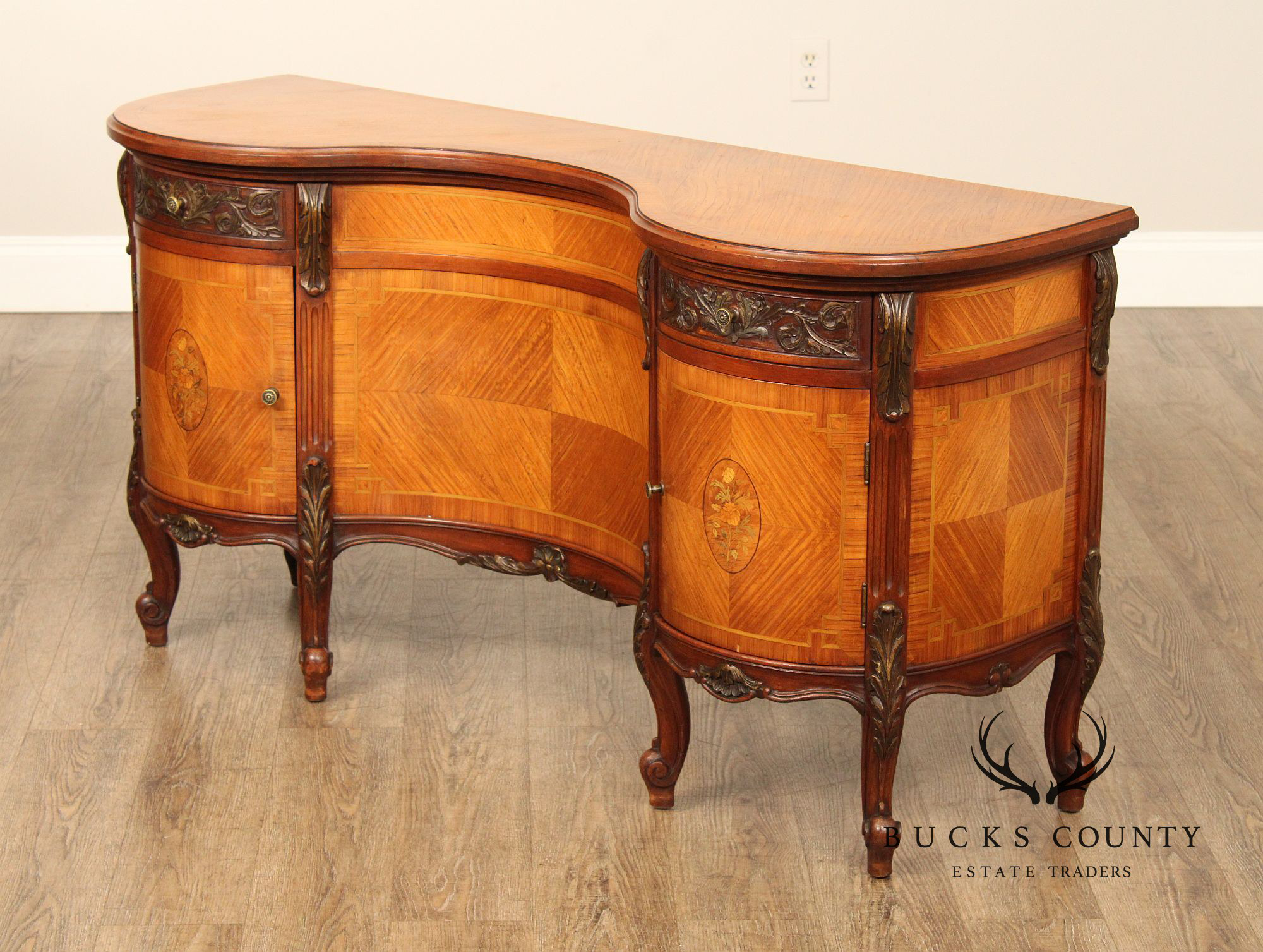 1930's French Louis XV Style Inlaid Satinwood Vanity