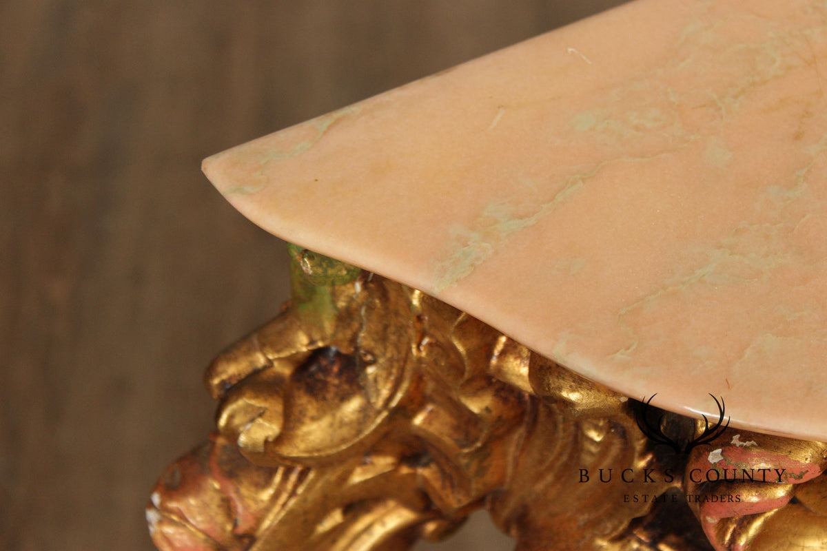 Venetian Rococo Style Marble Top Giltwood Console Table