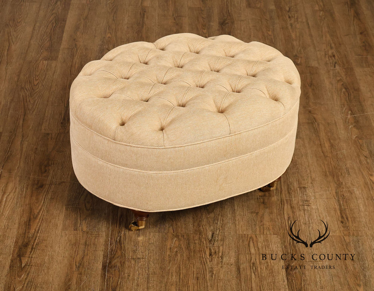 Traditional Tufted Upholstered Oval Ottoman
