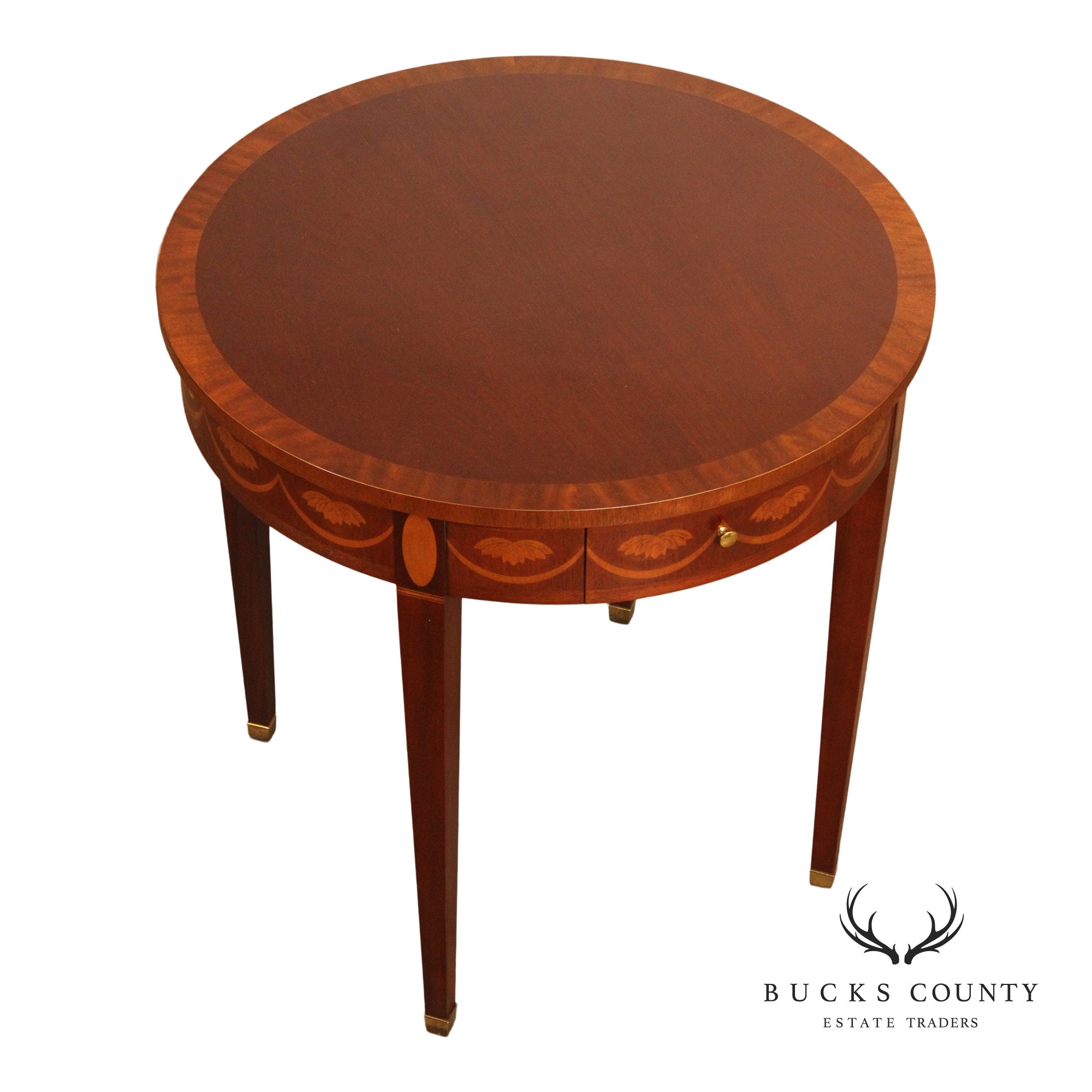 Baker Federal Style Inlaid Mahogany Round Side Table