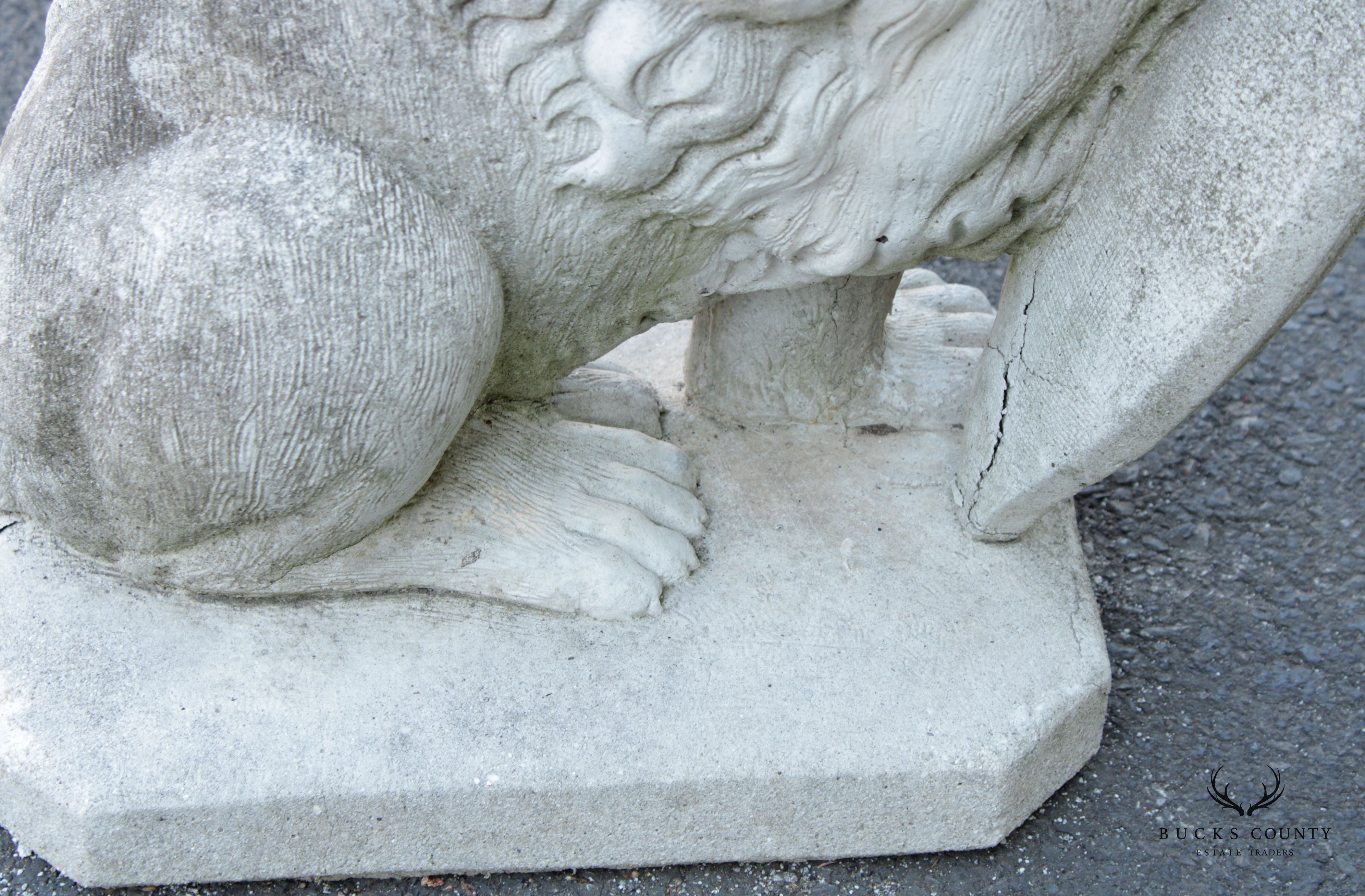 Vintage Cast Stone Lion with Shield Garden Statue