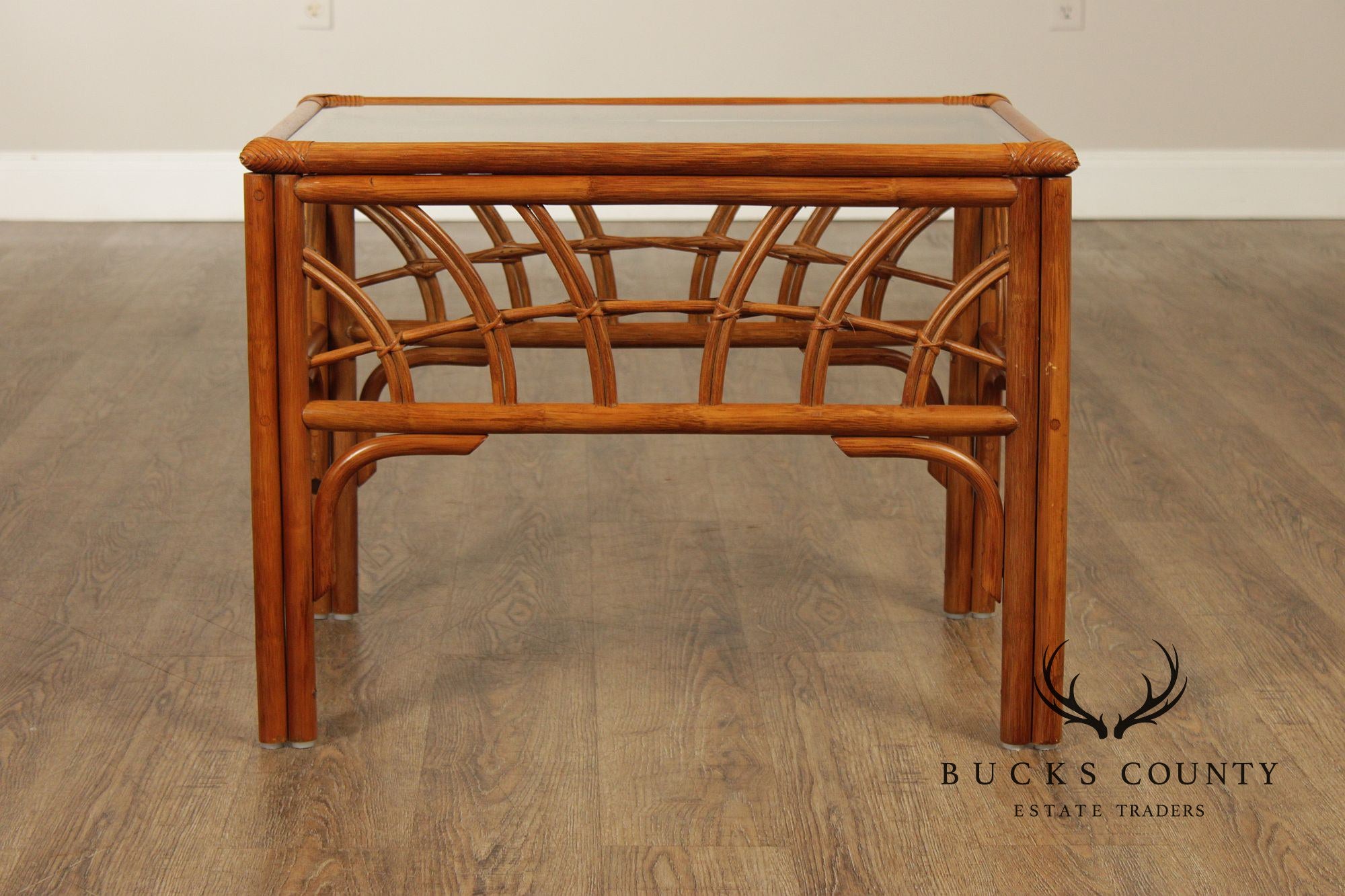 South Sea Rattan 'New Kauai' Glass Top Side Table