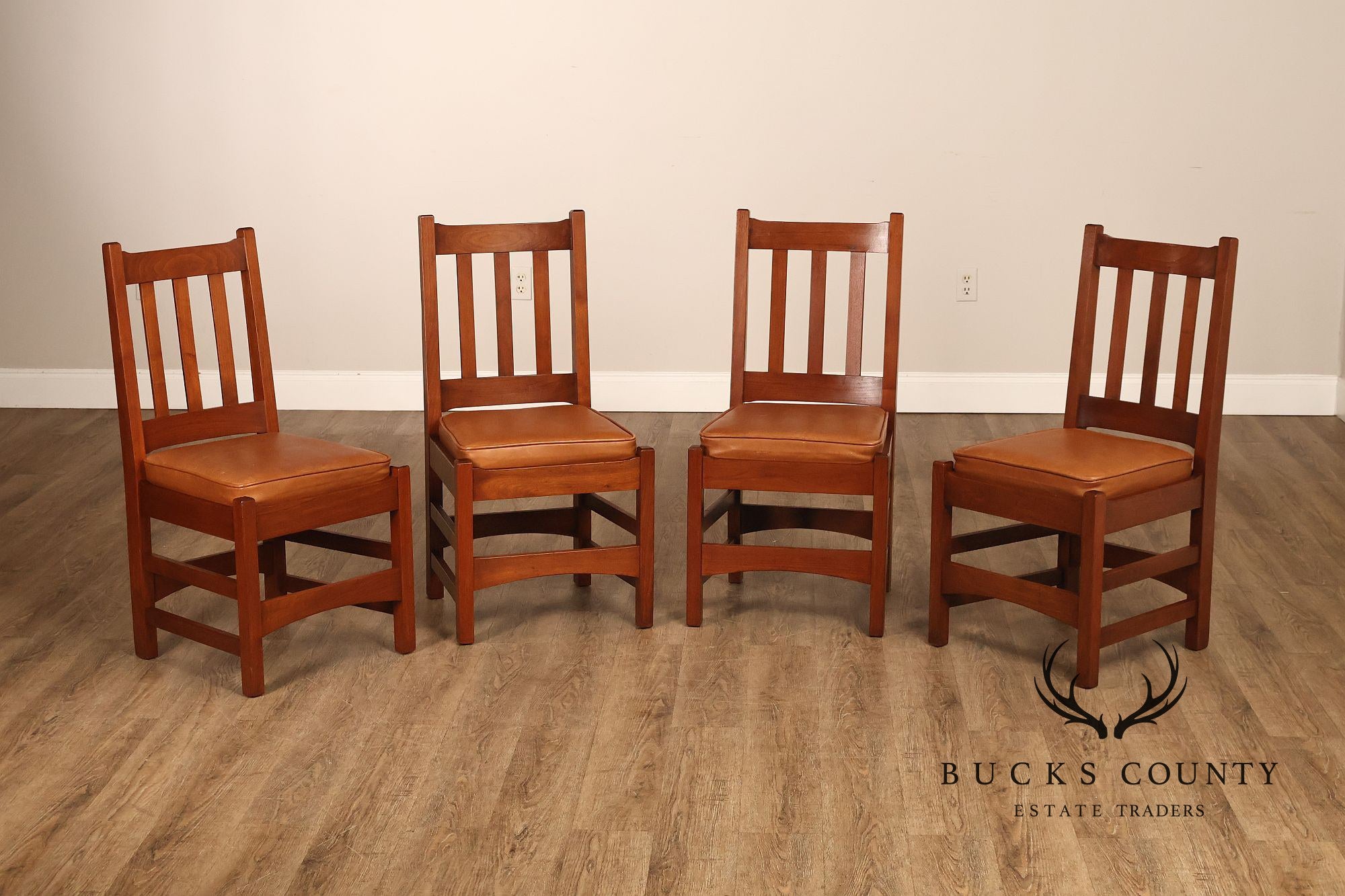 Mission Style Oak And Leather Dining Chairs