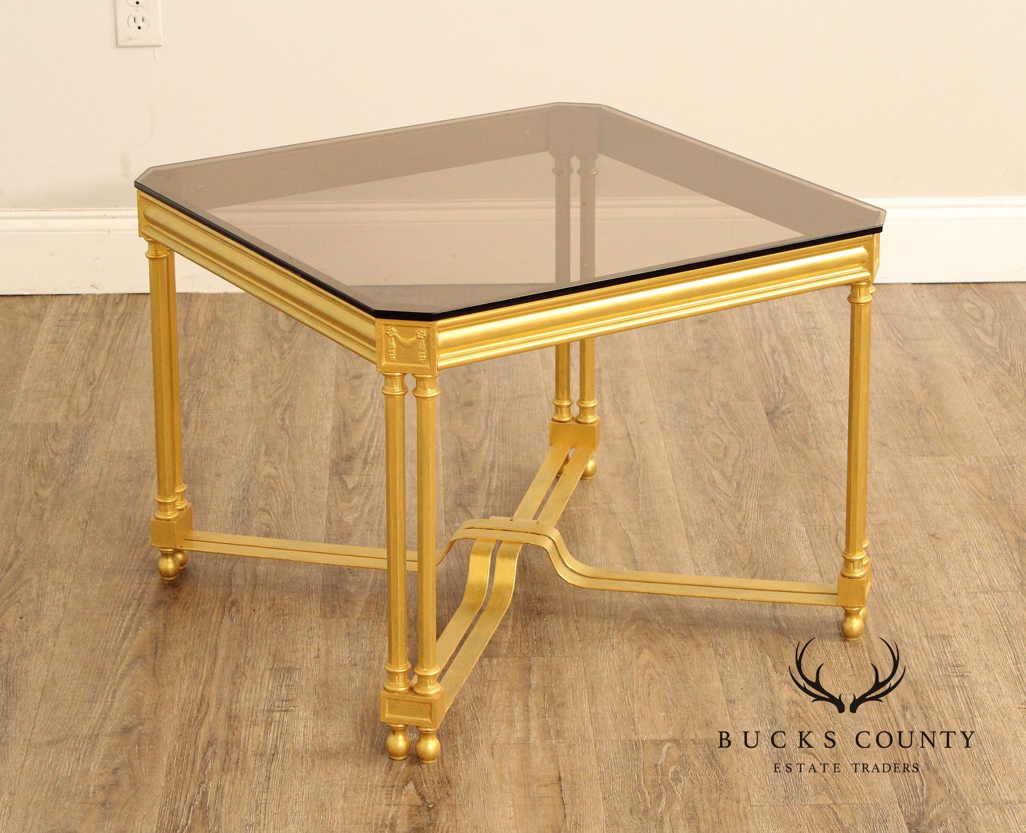 Neoclassical Style Glass Top End Table