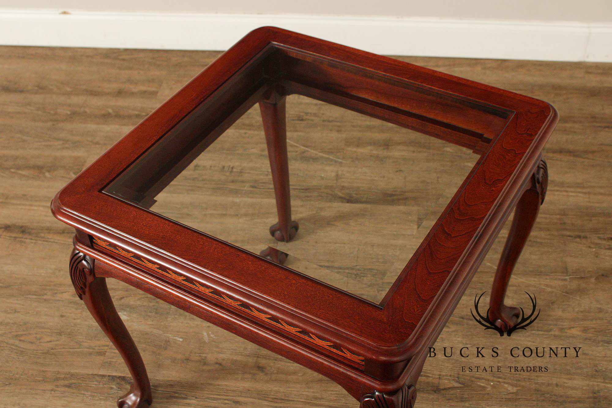Georgian Style Glass Top Cherry Side Table