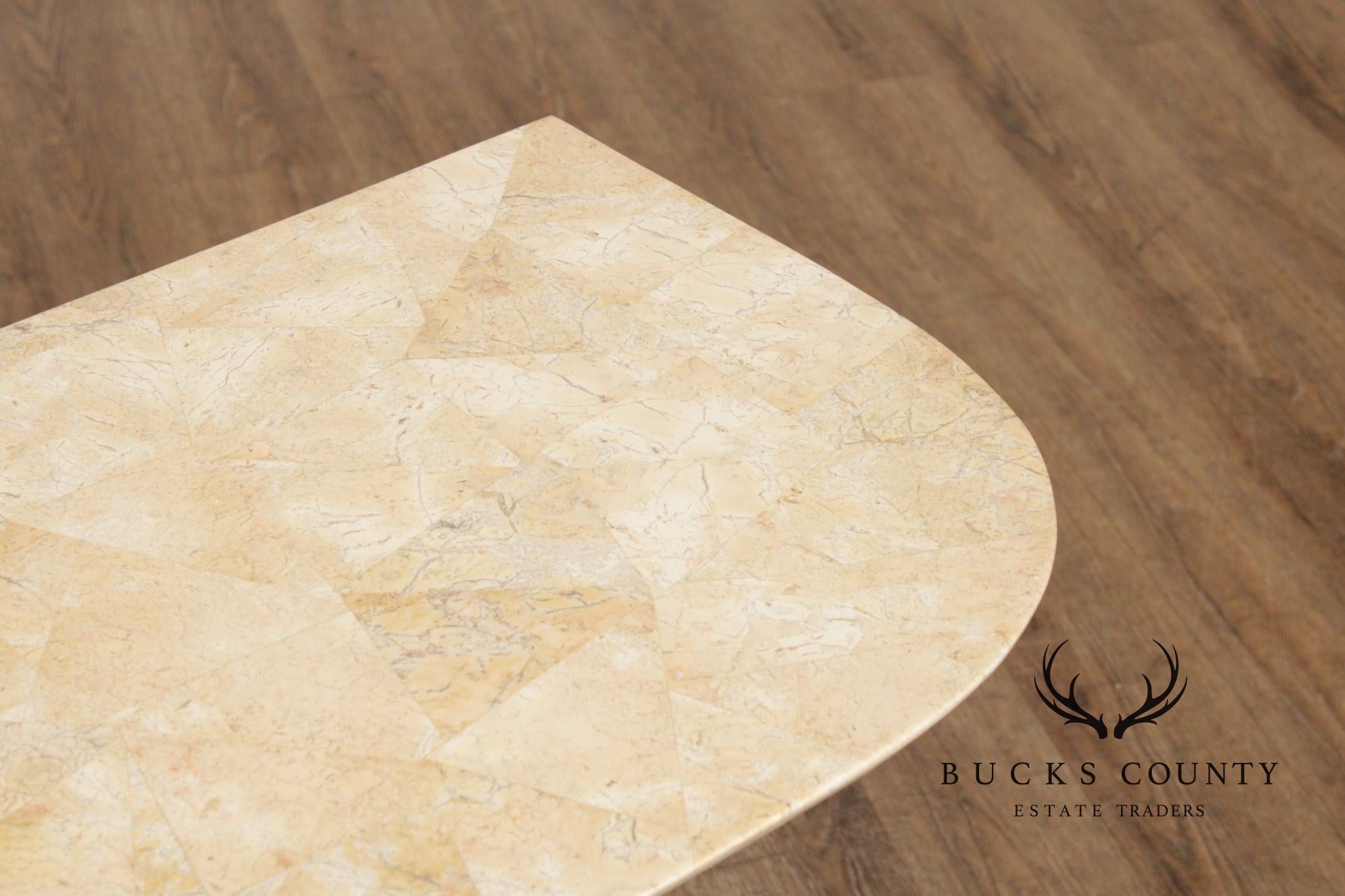 Hollywood Regency Tessellated Stone Brass Inlaid Console Table