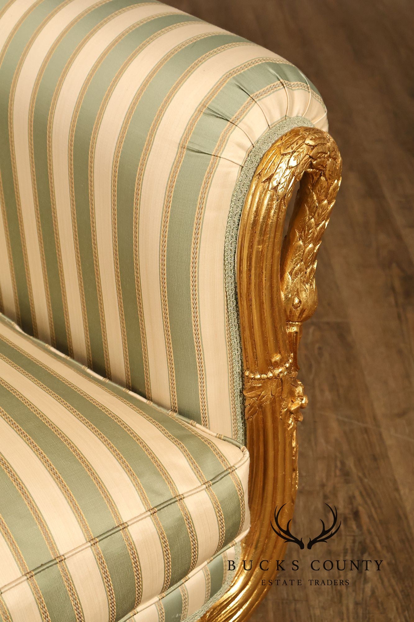 Quality Empire Style Swan Carved Giltwood Upholstered Bench