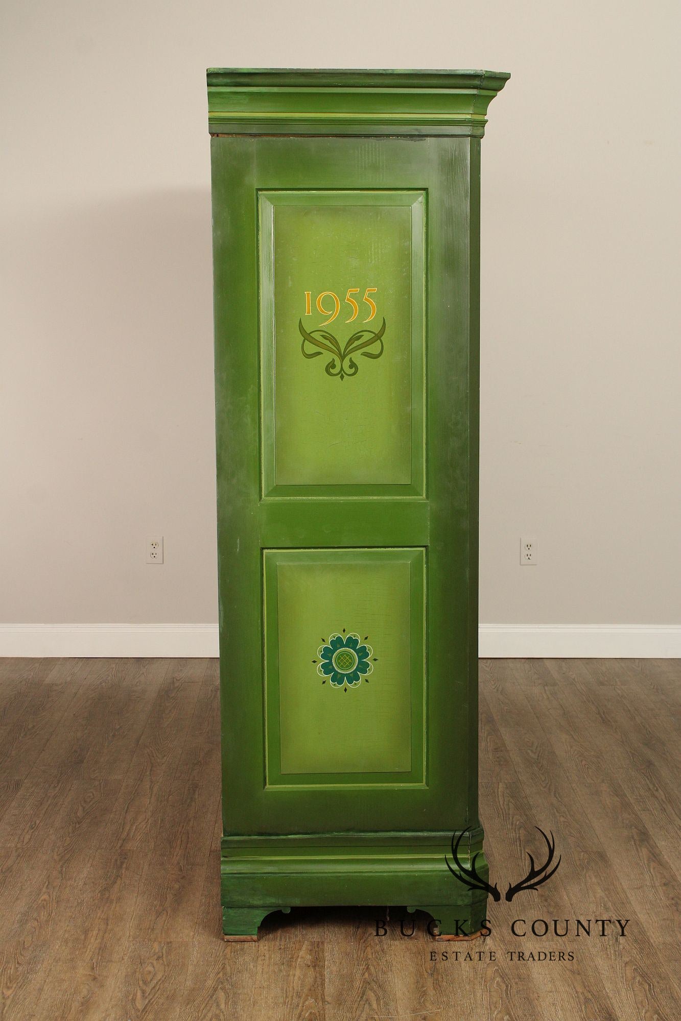 Folk Art Hand Painted Large European Two Door Armoire