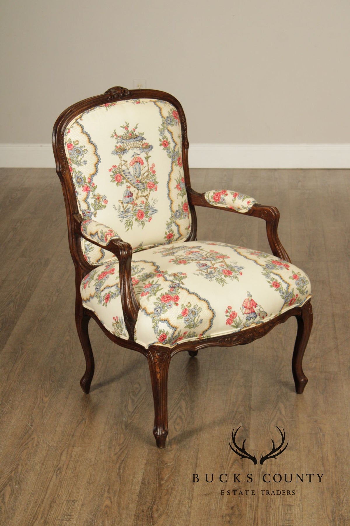French Louis XV Style Mahogany Fauteuil Armchair