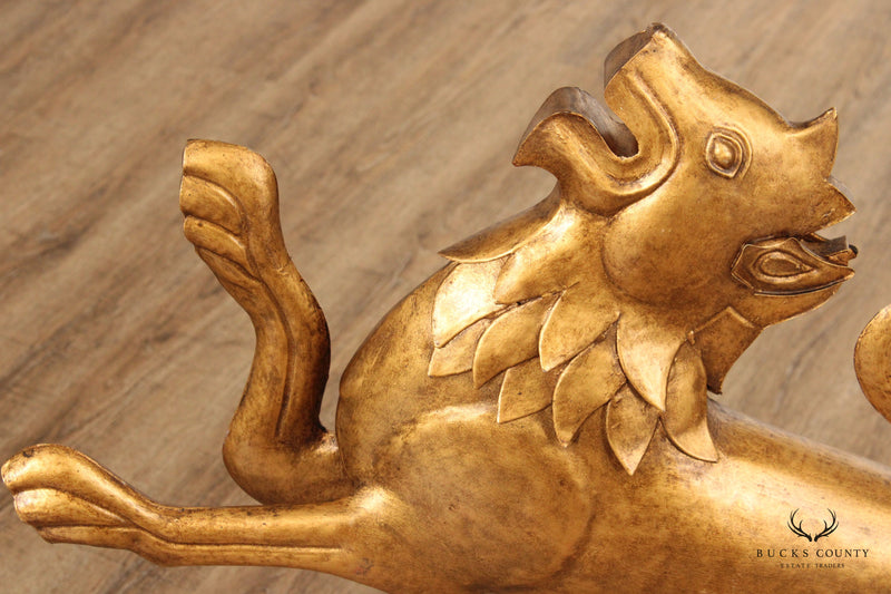 Heraldic Lion Vintage Gold Painted Metal Weathervane