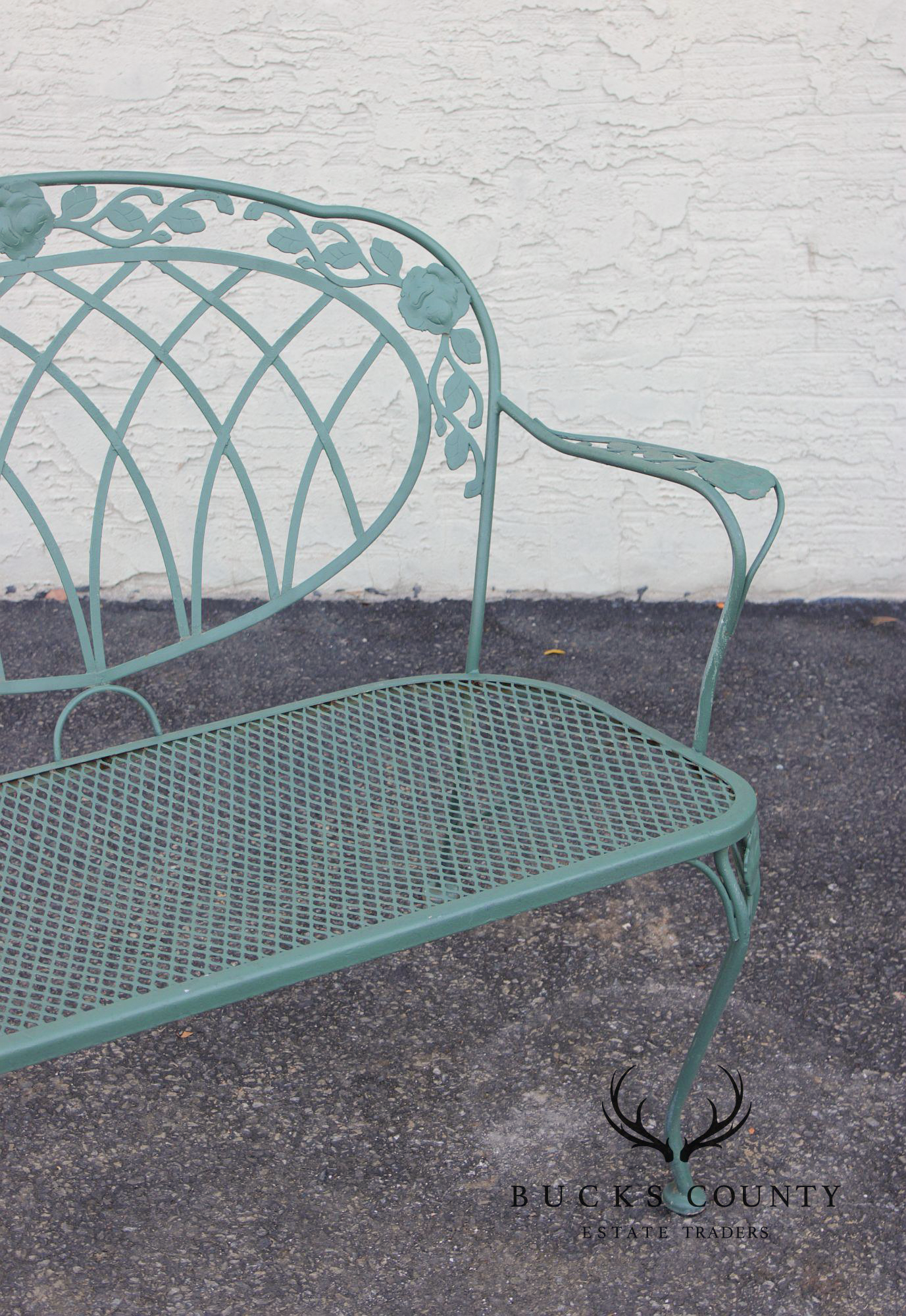 Wrought Iron Outdoor Garden Bench With Rose Motif