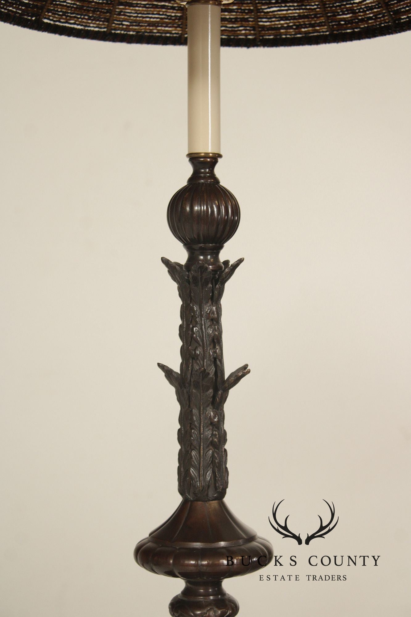 Vintage Bronze Acanthus Leaf Candlestick Table Lamp