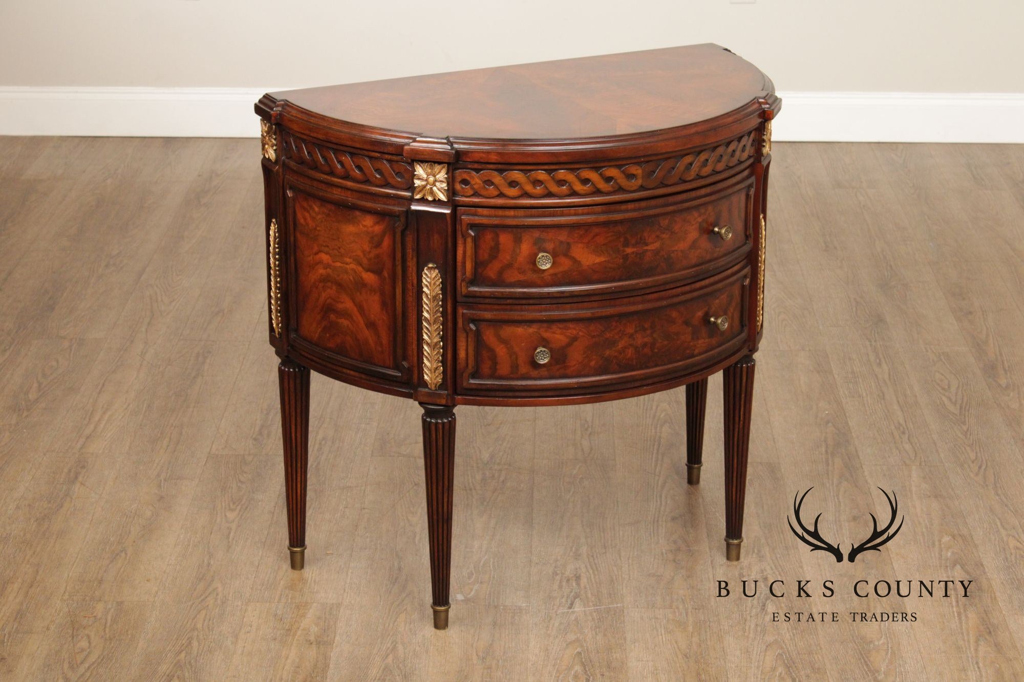 Monarch For Century Louis XVI Style Pair Of Mahogany Demilune Commodes