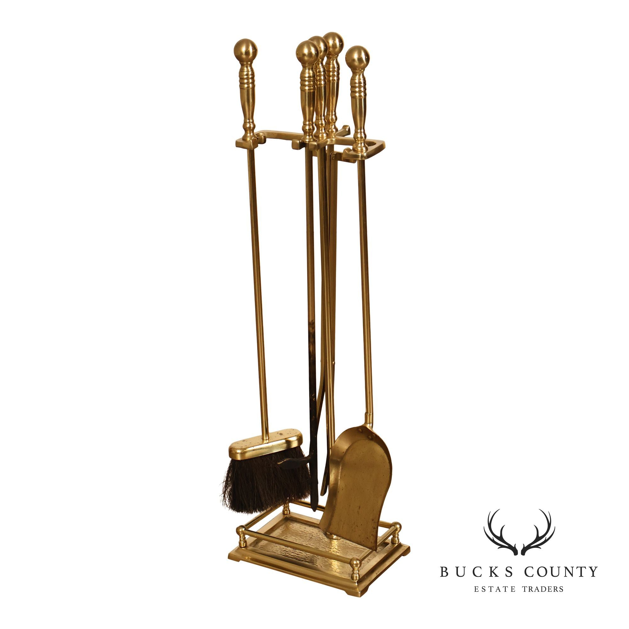 Traditional Brass Five-Piece Fireplace Tool Set