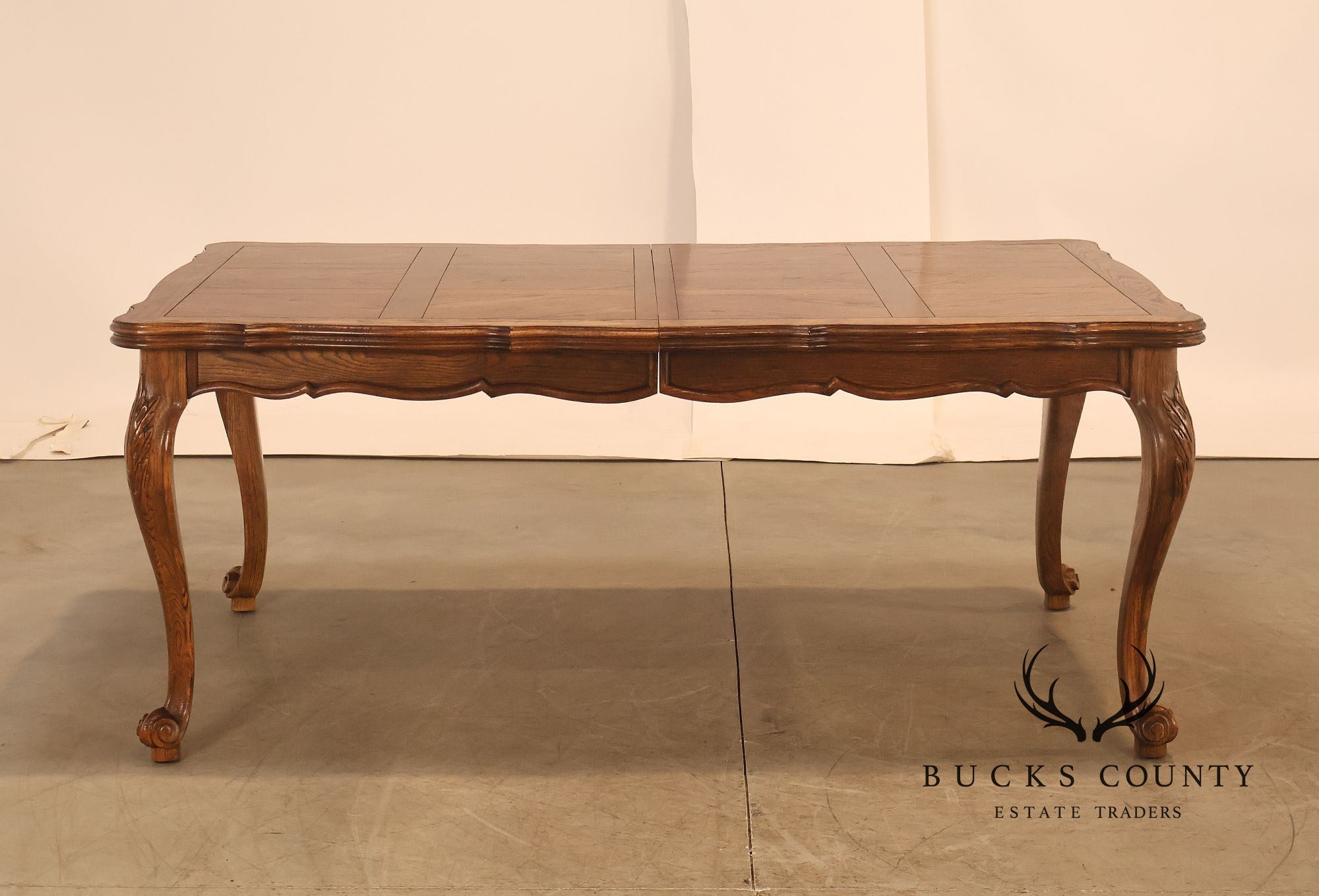 Century French Country Oak Parquet Top Expandable Dining Table With 2 Leaves