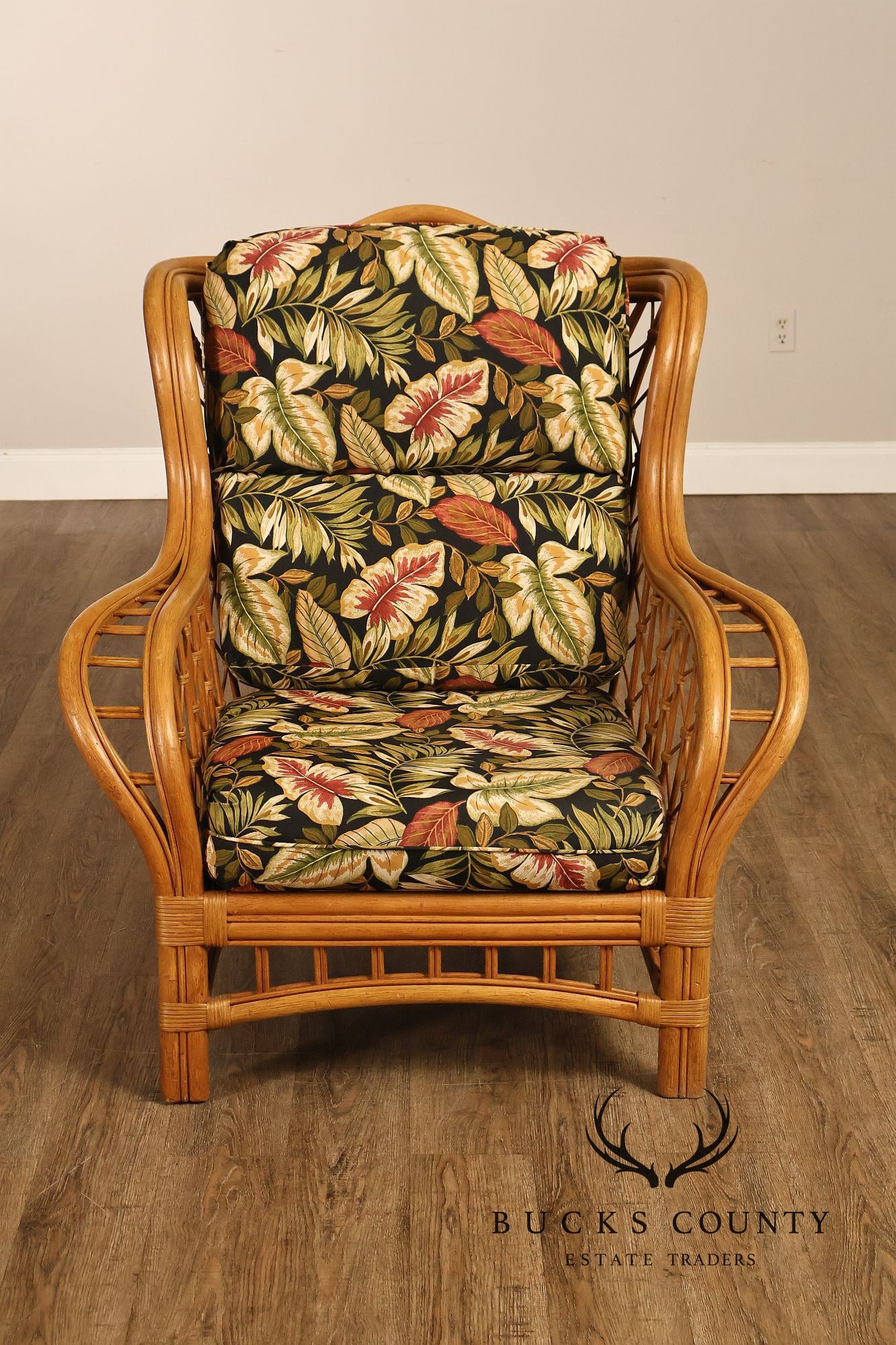 Lane Venture Wicker Lounge Chair With Tropical Upholstery