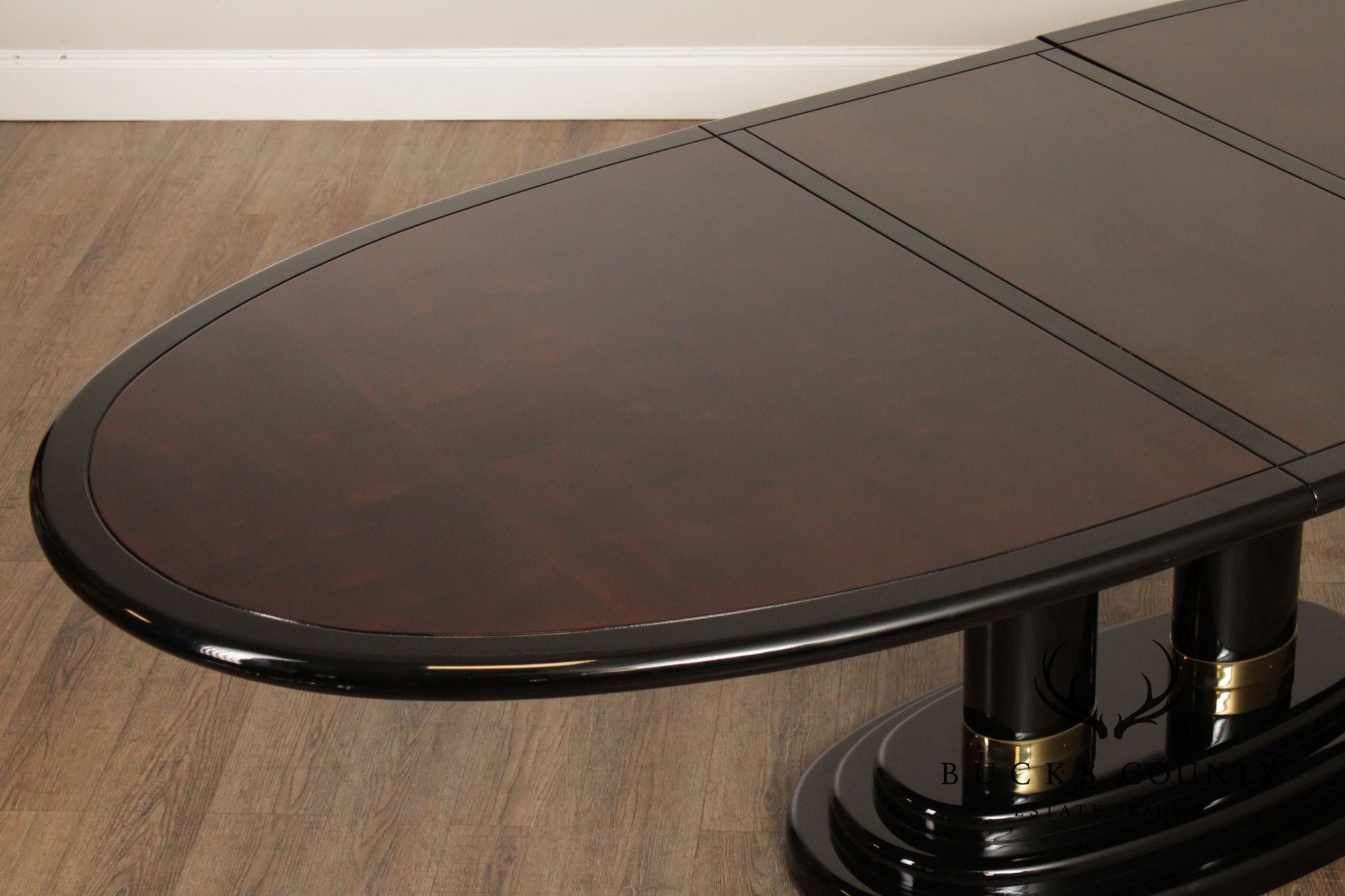 Henredon 'Scene Three' Oval Expandable Black Lacquered And Burl Walnut Dining Table