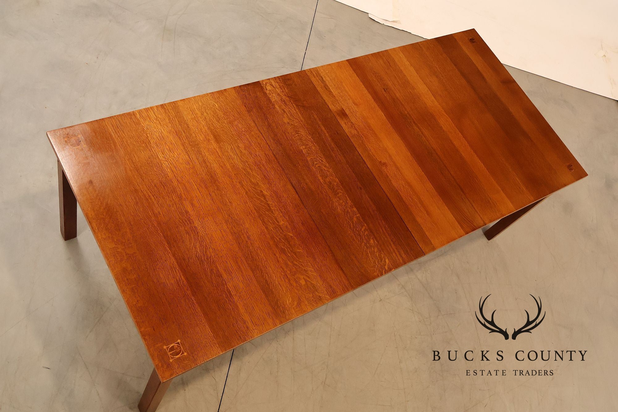 Stickley Mission Collection Harvey Ellis Inlaid Oak Extendable Dining Table