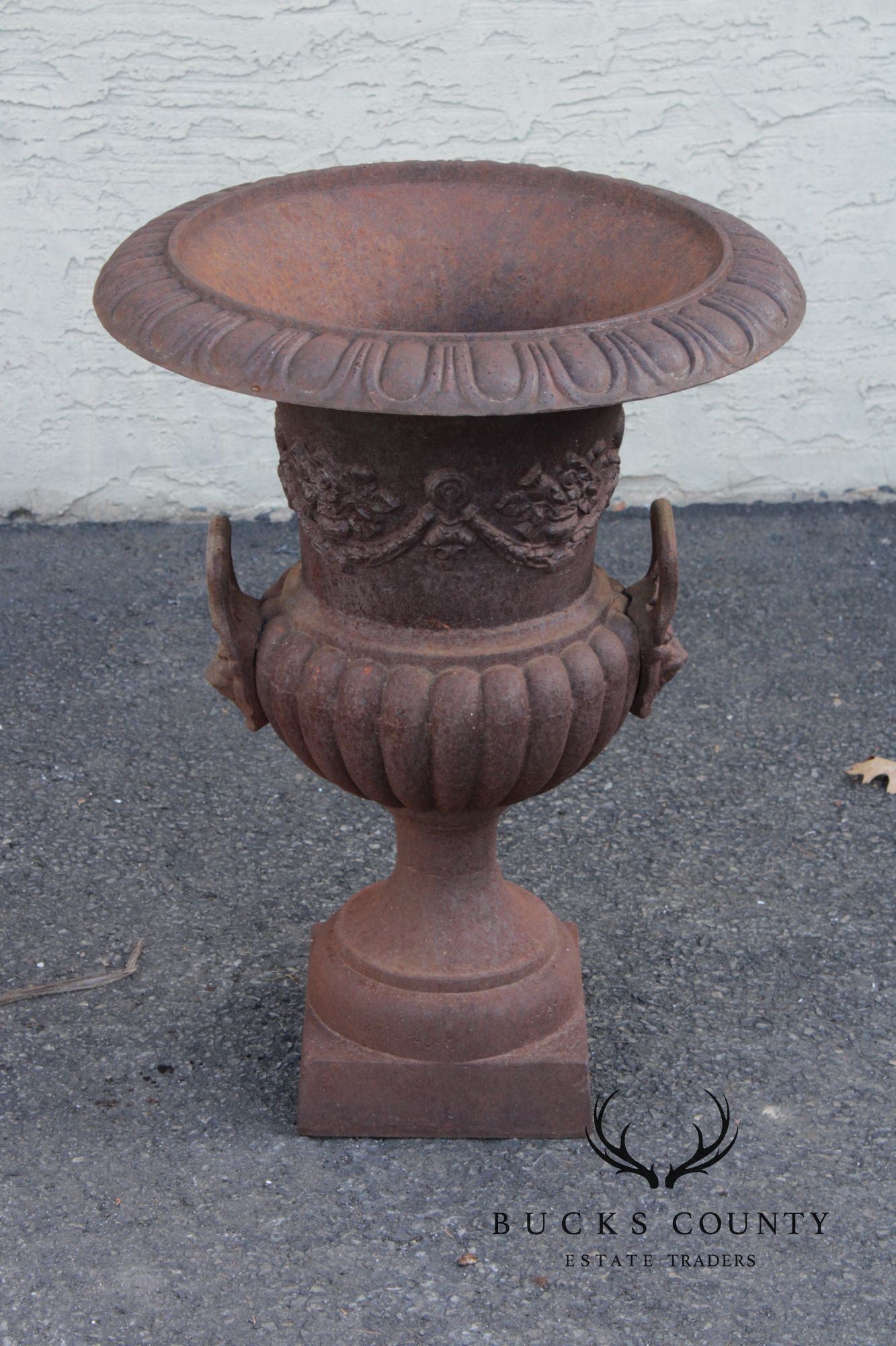 VINTAGE PAIR OF CAST IRON GARDEN URNS