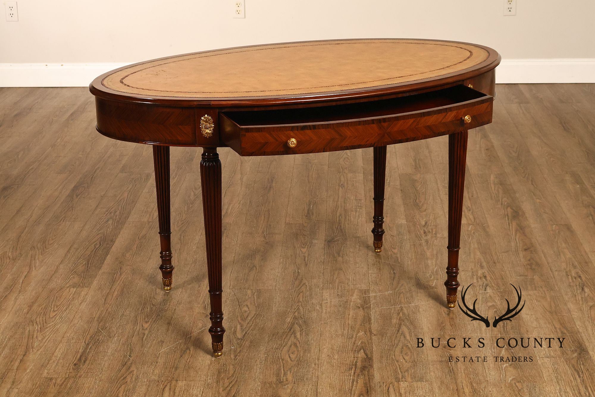 Maitland-Smith Regency Style Oval Leather Top Writing Table