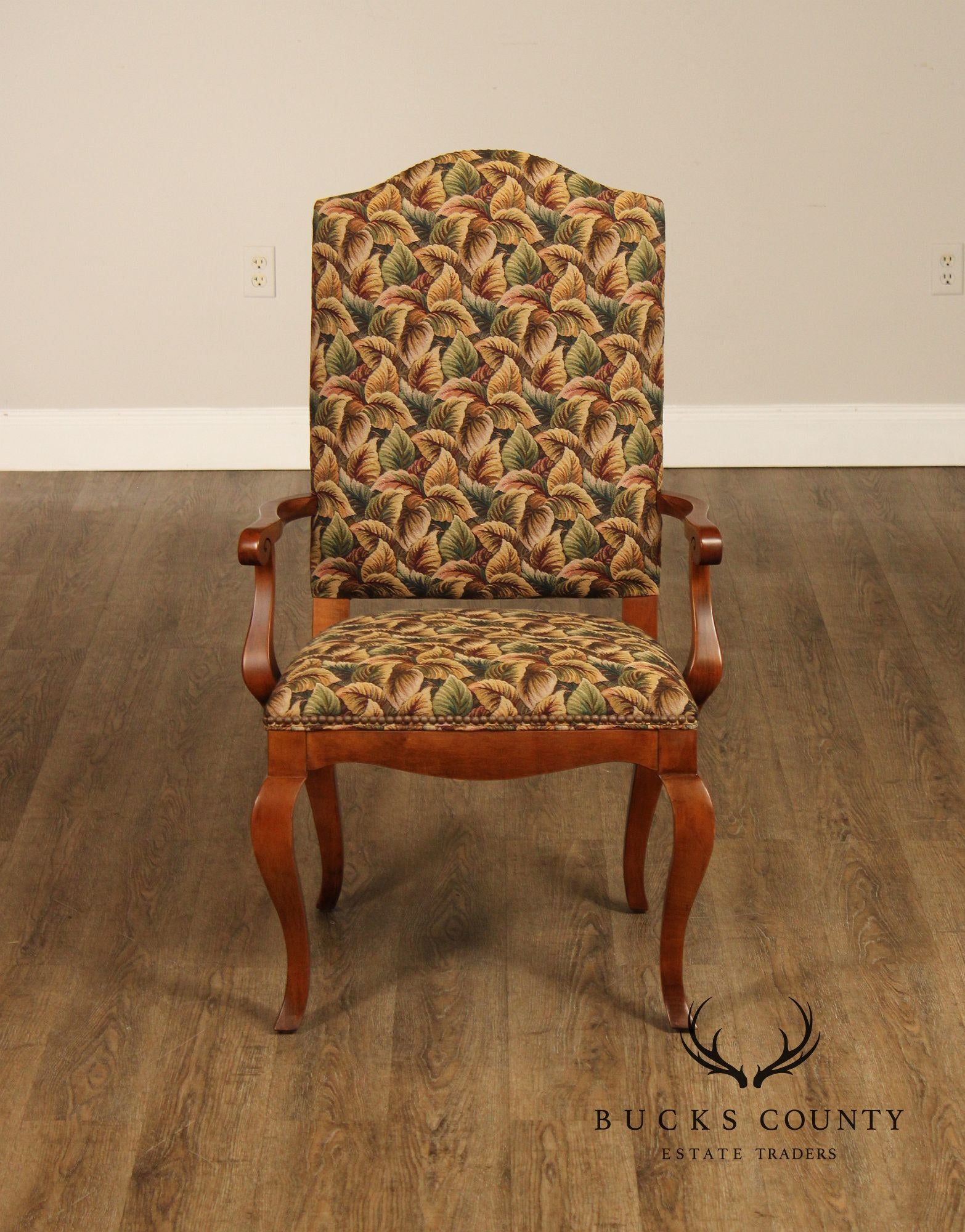 Pair of Ethan Allen Legacy Collection Upholstered Armchairs with Cabriole Legs