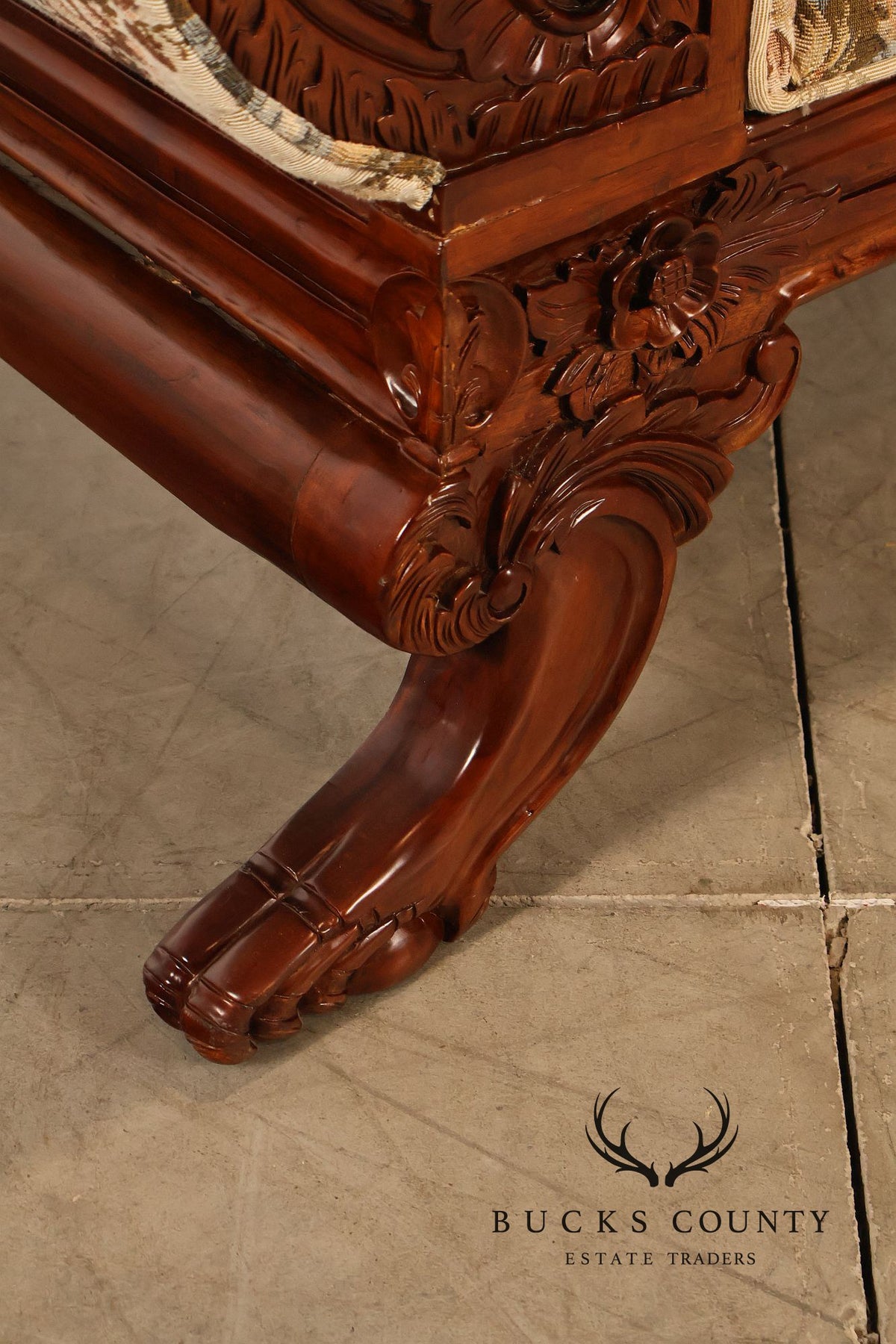 Victorian Style Carved Floral Upholstered Sofa