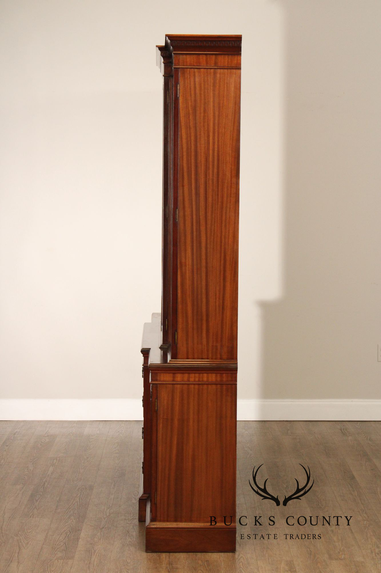 Regency Style Mahogany Breakfront Bookcase Cabinet