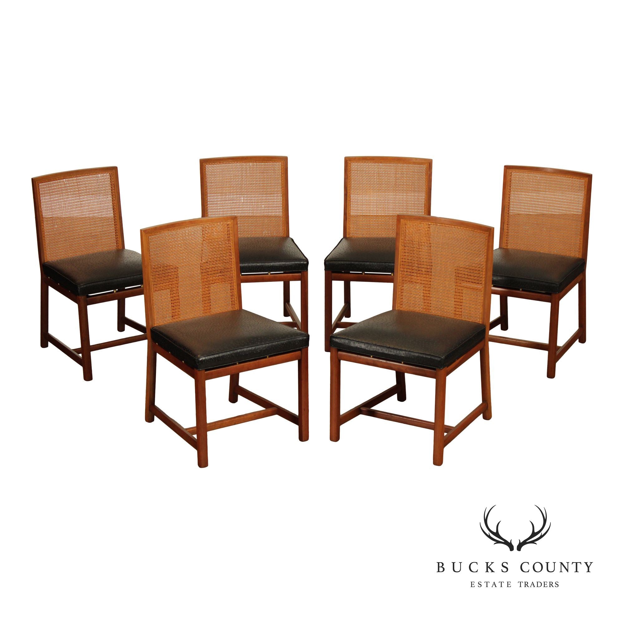 Michael Taylor For Baker Mid Century Modern Set of Six Cane Back Dining Chairs