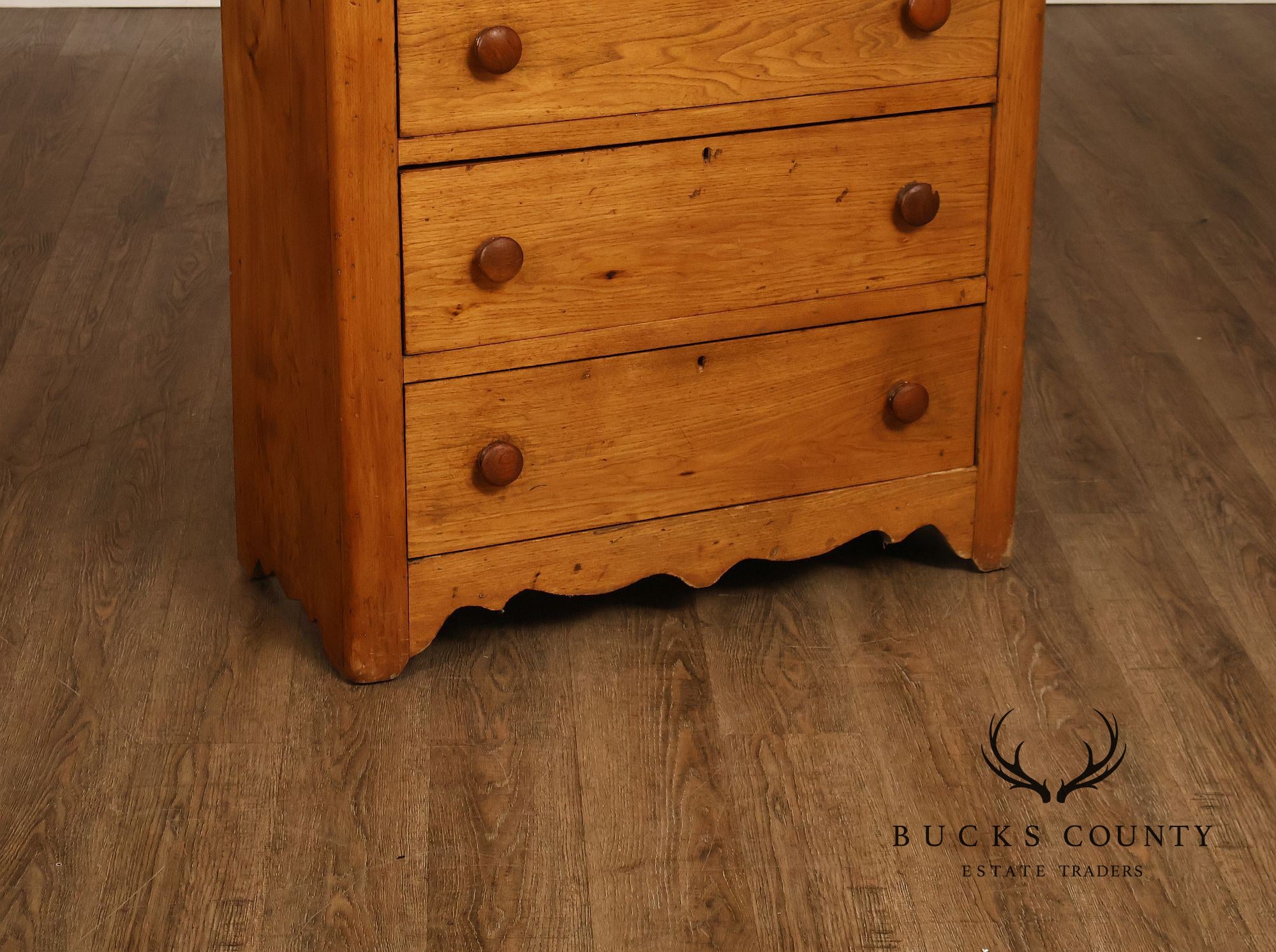 Antique Primitive Country Pine Three-Drawer Chest
