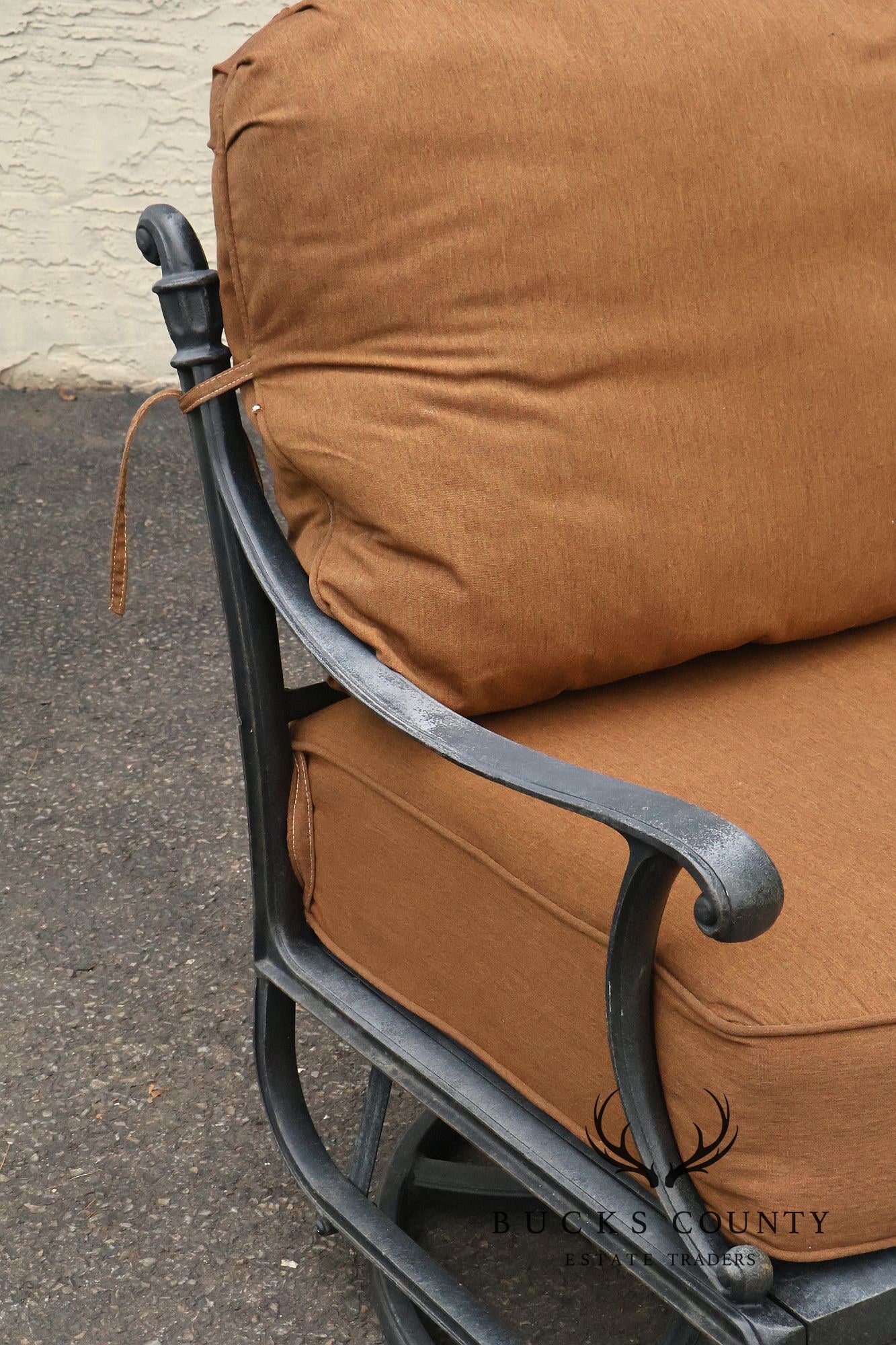 Cast Aluminum Pair Of Outdoor Swivel Lounge Chairs With Cushions