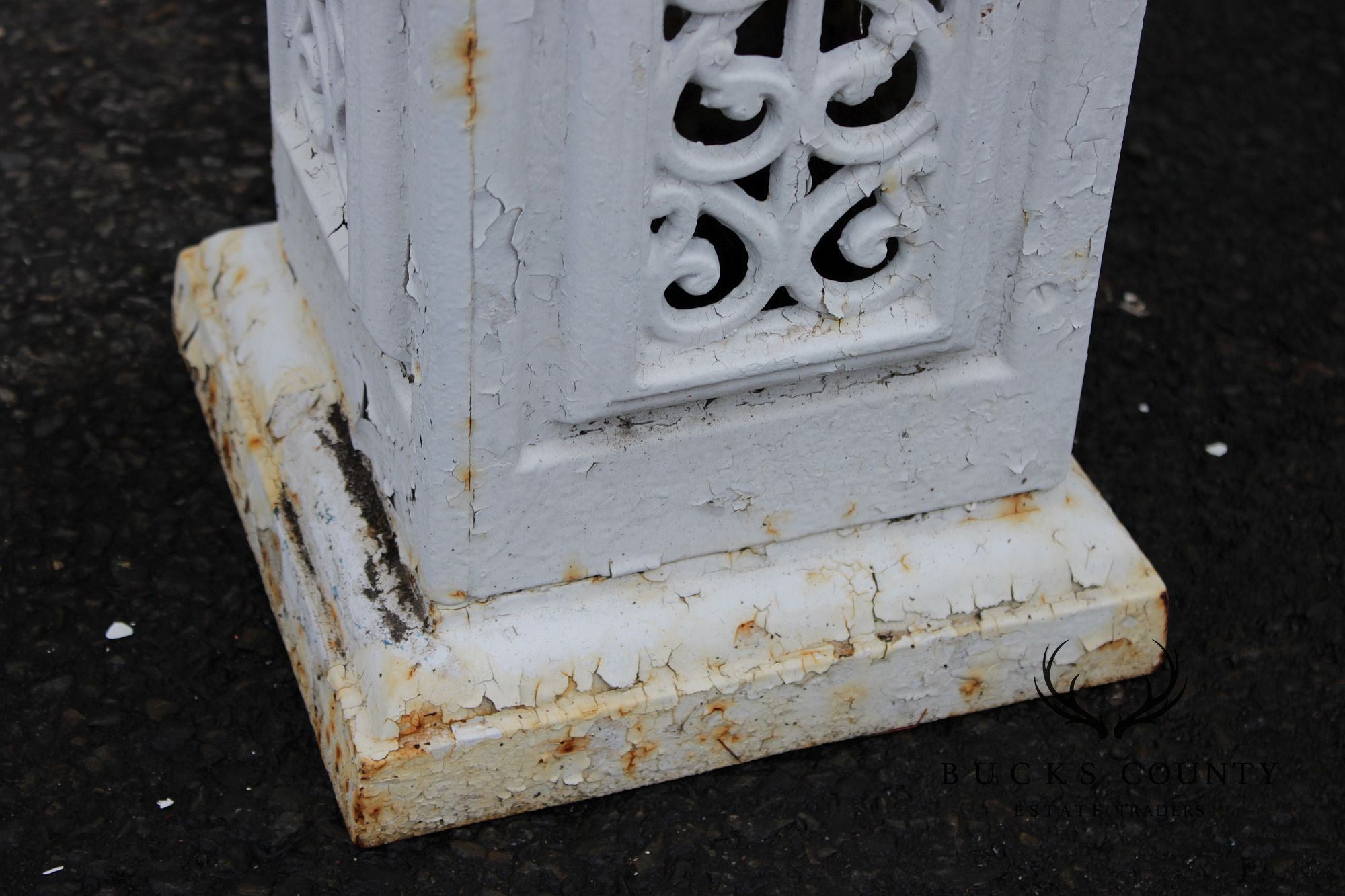 Vintage Pair of Painted Cast Iron Garden Urns on Stands