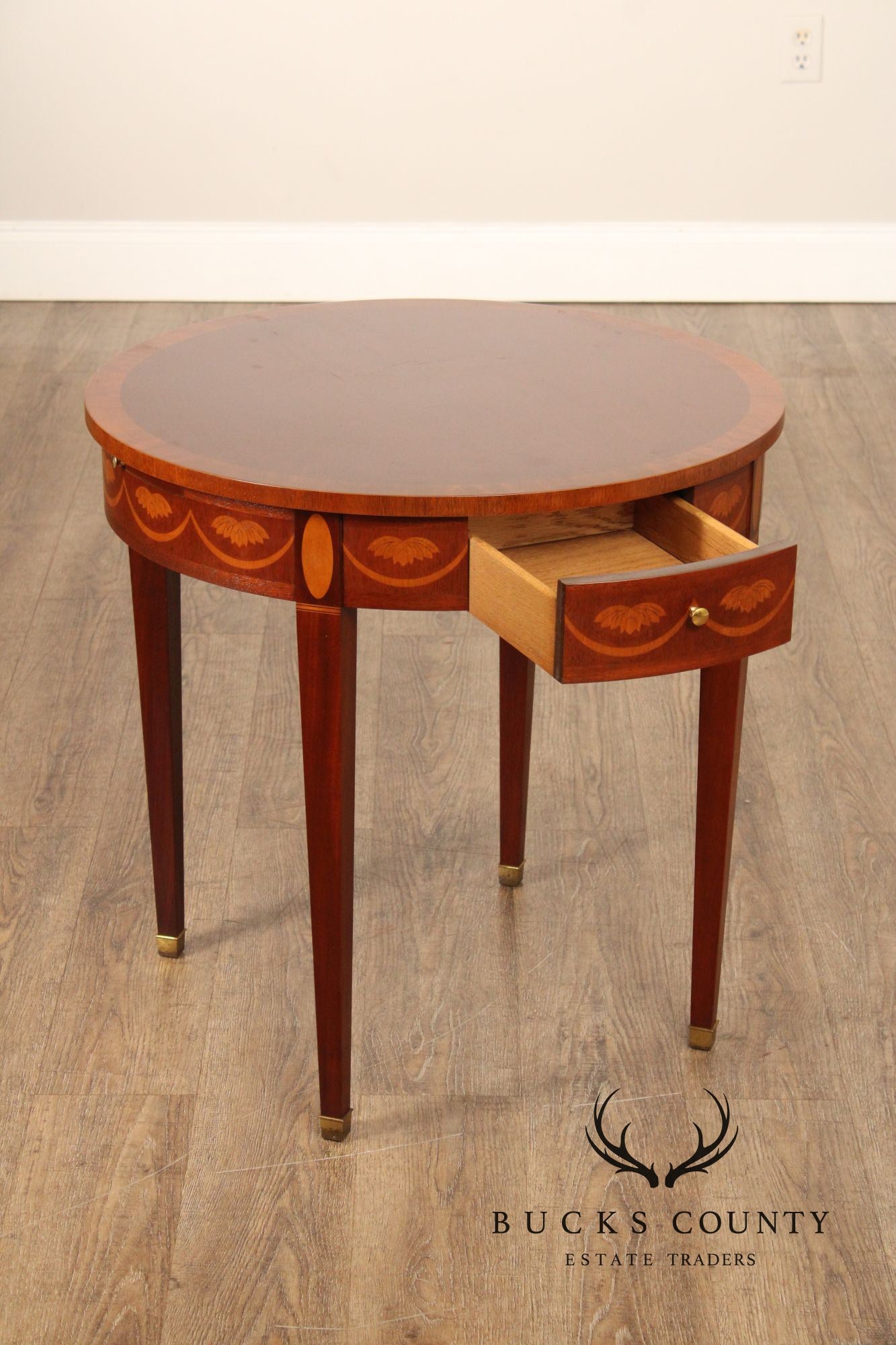 Baker Federal Style Inlaid Mahogany Round Side Table