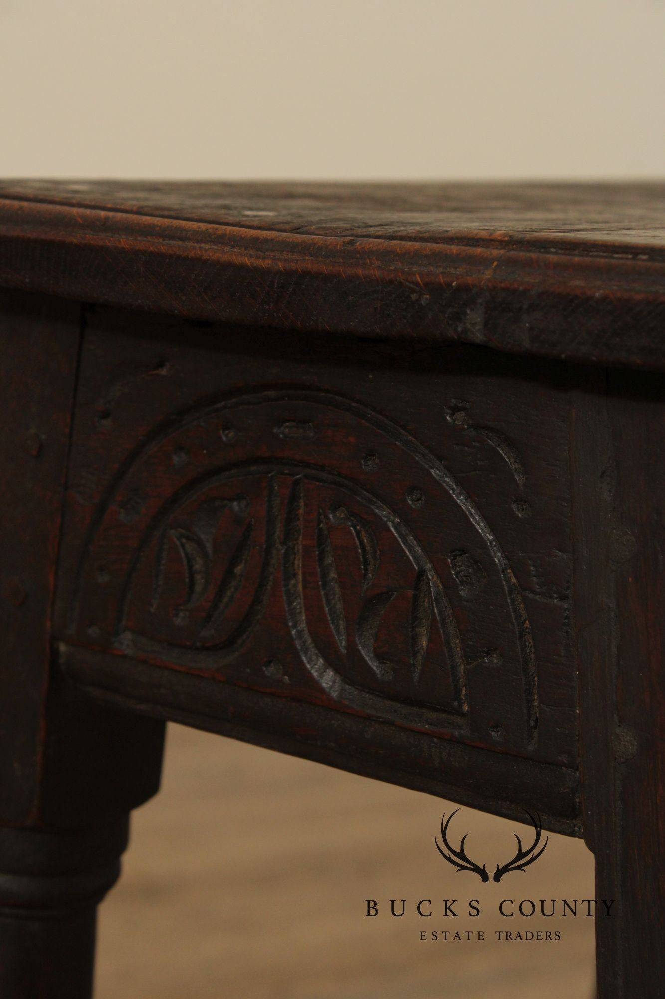 Antique English Carved Oak Joint Stool