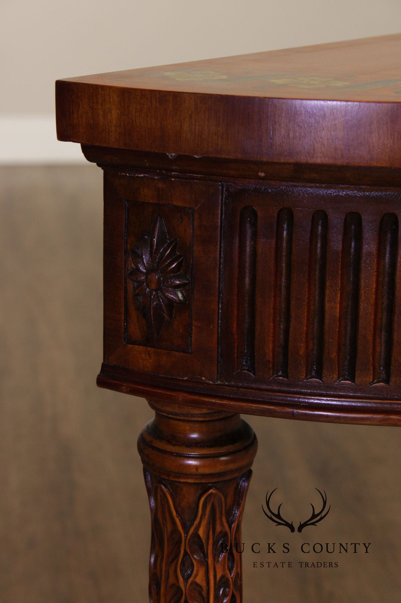 Maitland Smith Adams Paint Decorated Demilune Console Table